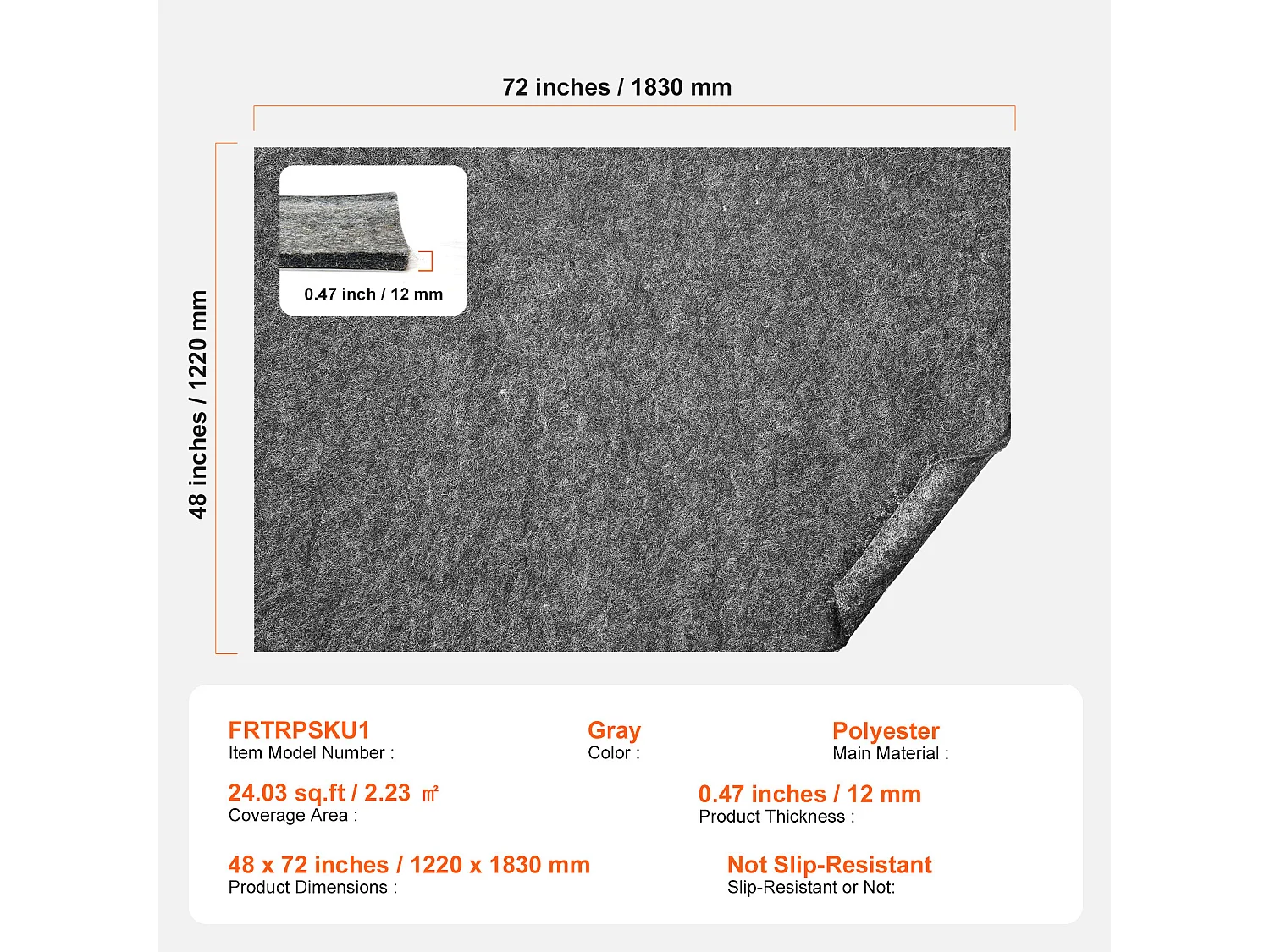 Sous-tapis Antidérapant SucceBuy, 122x183 cm, 12 mm d'Épaisseur, pour Tous les Sols