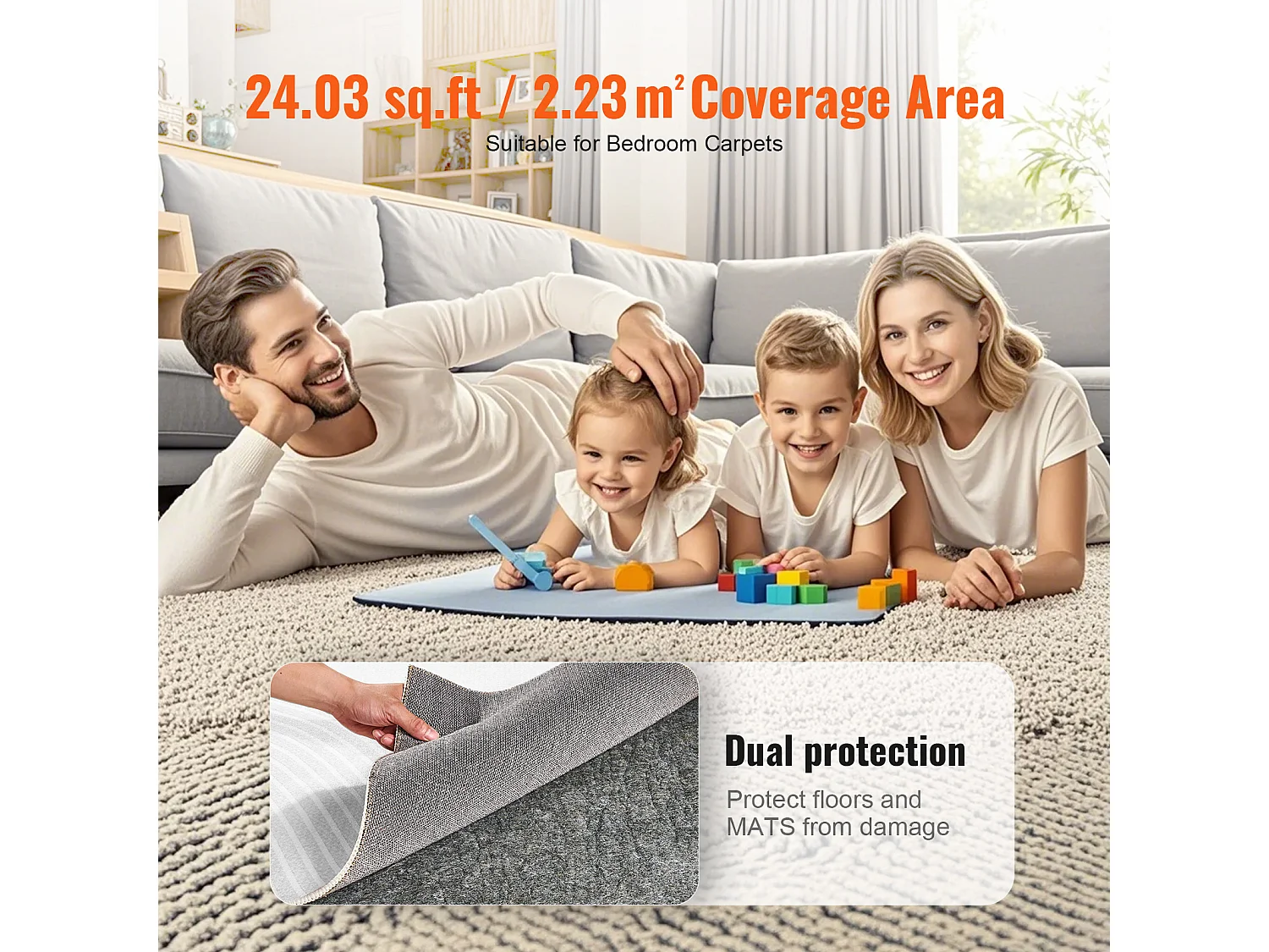 Sous-tapis Antidérapant SucceBuy, 122x183 cm, 12 mm d'Épaisseur, pour Tous les Sols