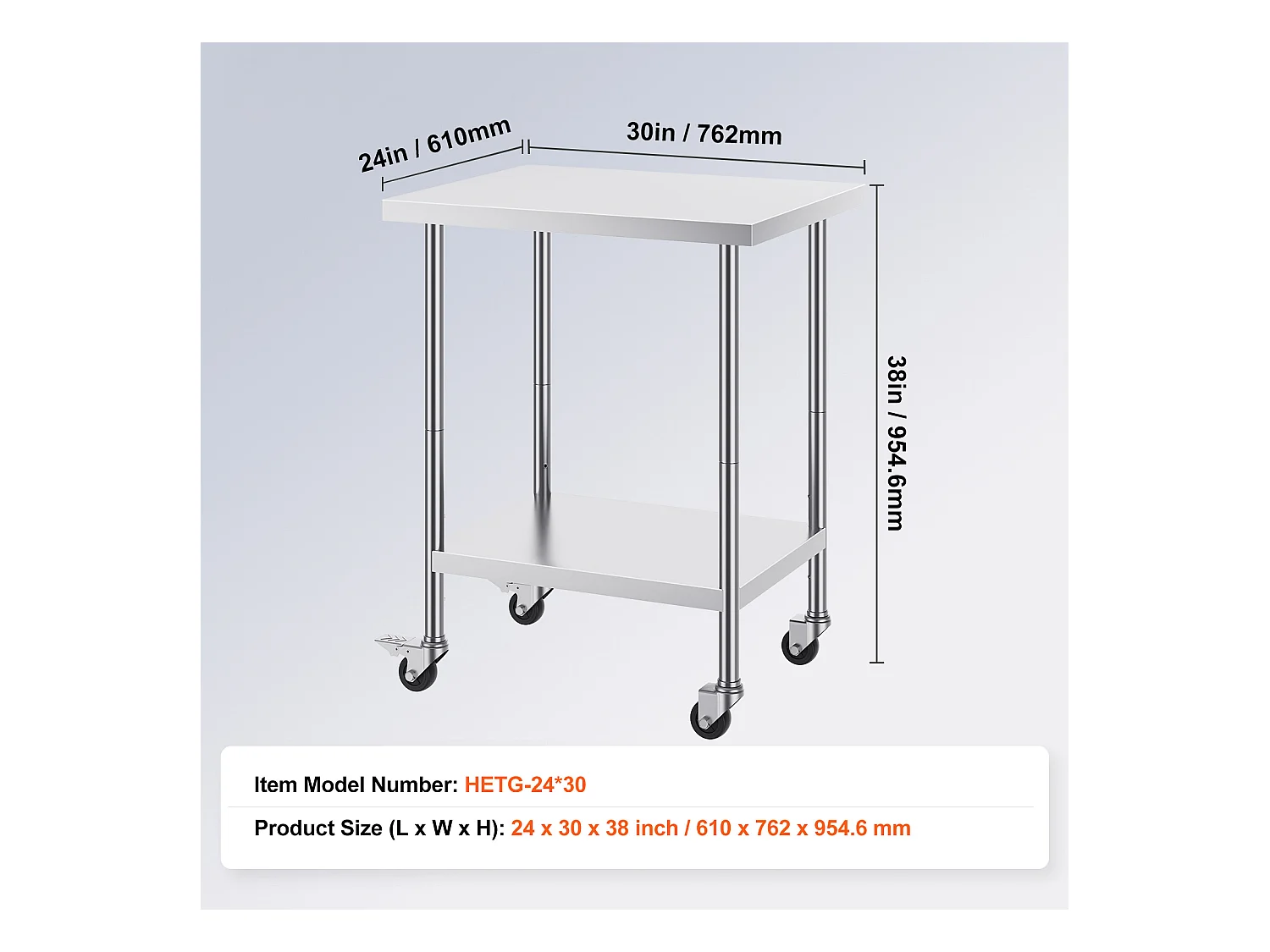 Mesa de Trabajo SucceBuy Mesa de Trabajo de Acero Inoxidable de 60.96 x 76.2 cm con 4 Ruedas