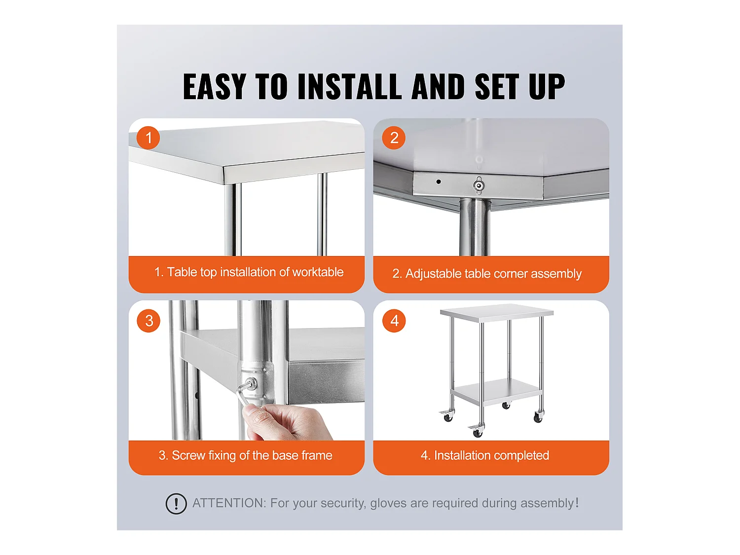 Mesa de Trabajo SucceBuy Mesa de Trabajo de Acero Inoxidable de 60.96 x 76.2 cm con 4 Ruedas