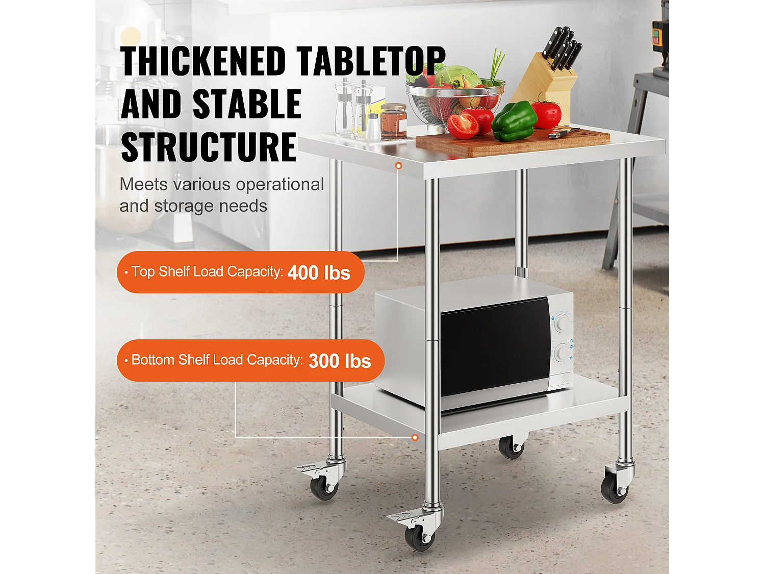 Tavolo da Lavoro SucceBuy Tavolo da Lavoro in Acciaio Inox 60.96 x 76.2 cm, Tavolo per la Preparazione di Alimenti Commerciale con 4 Ruote