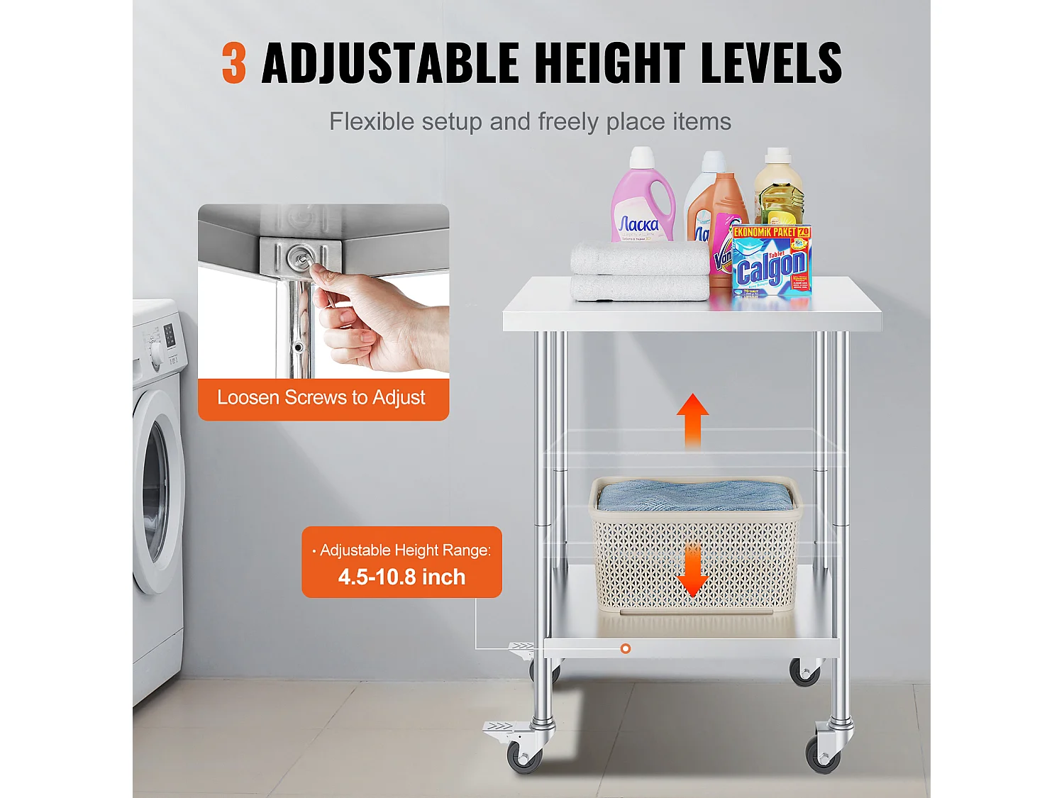 Tavolo da Lavoro SucceBuy Tavolo da Lavoro in Acciaio Inox 60.96 x 76.2 cm, Tavolo per la Preparazione di Alimenti Commerciale con 4 Ruote