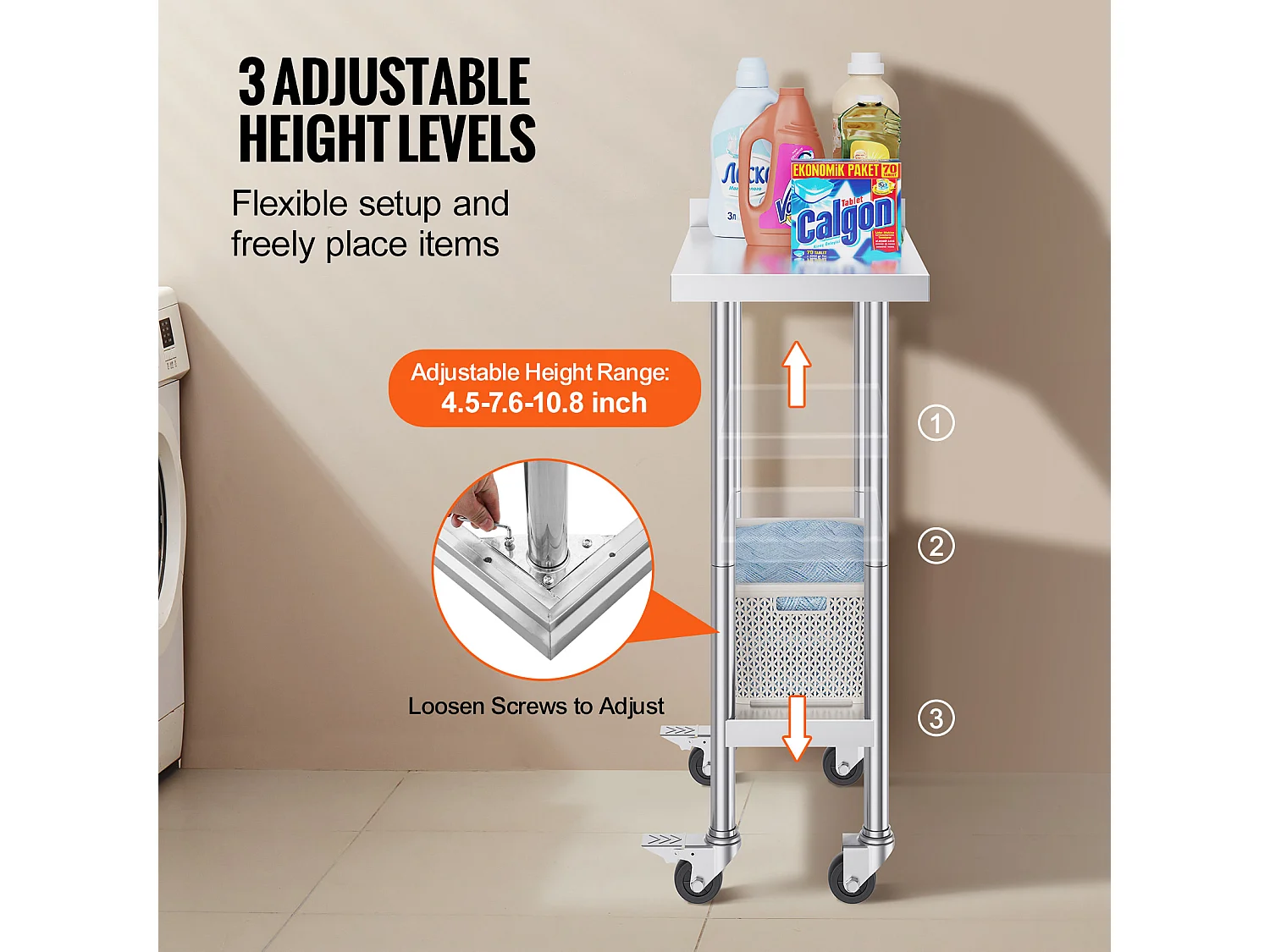 Werktafel SucceBuy RVS Werktafel 60.96 x 38.1 cm, Commerciële Voedselbereidingstafel met Wielen