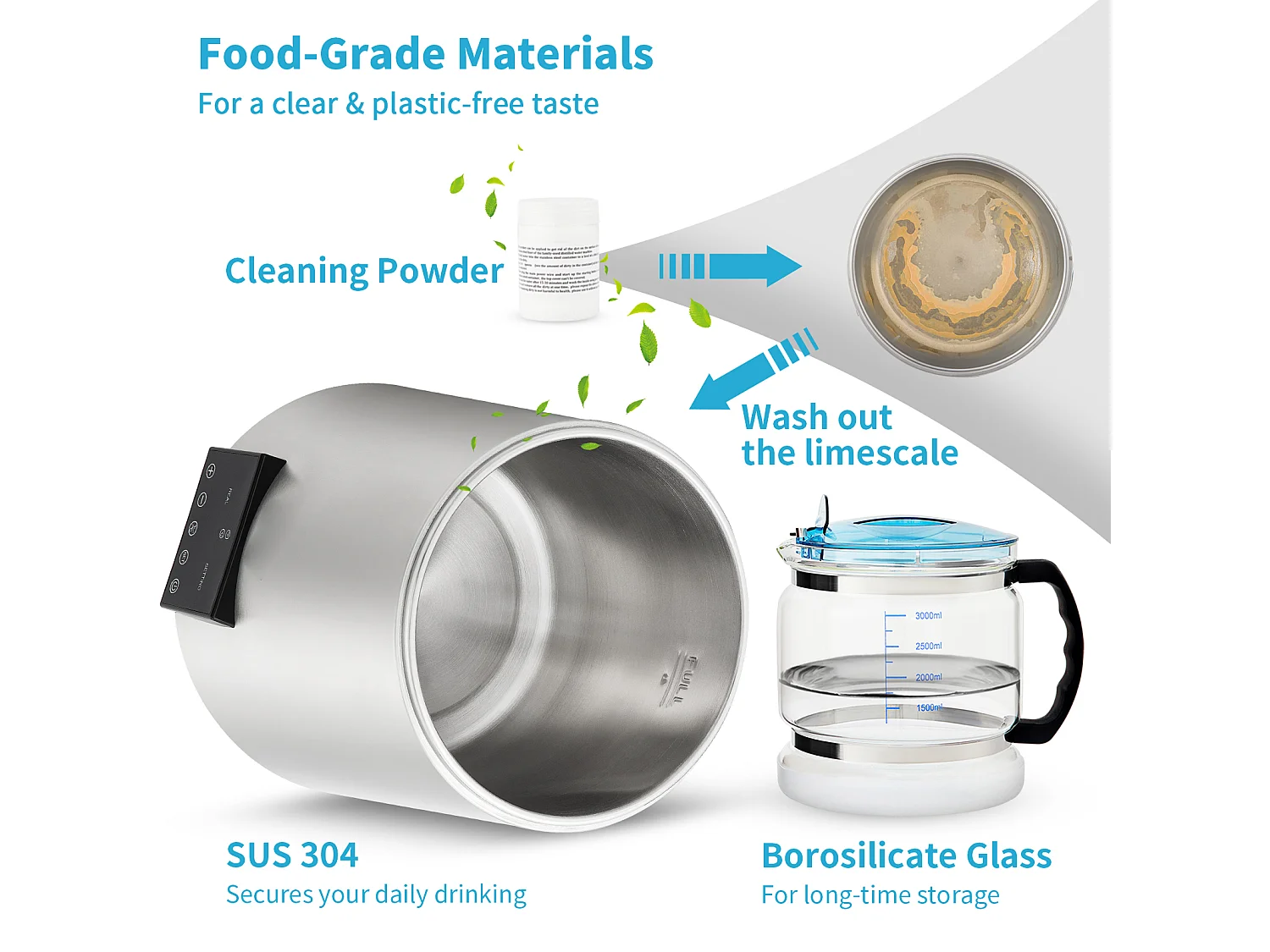 Petit Electroménager SucceBuy Distillateur D'eau 4L, Machine à Eau Distillée 1,5 L/H avec Double Température, Argent