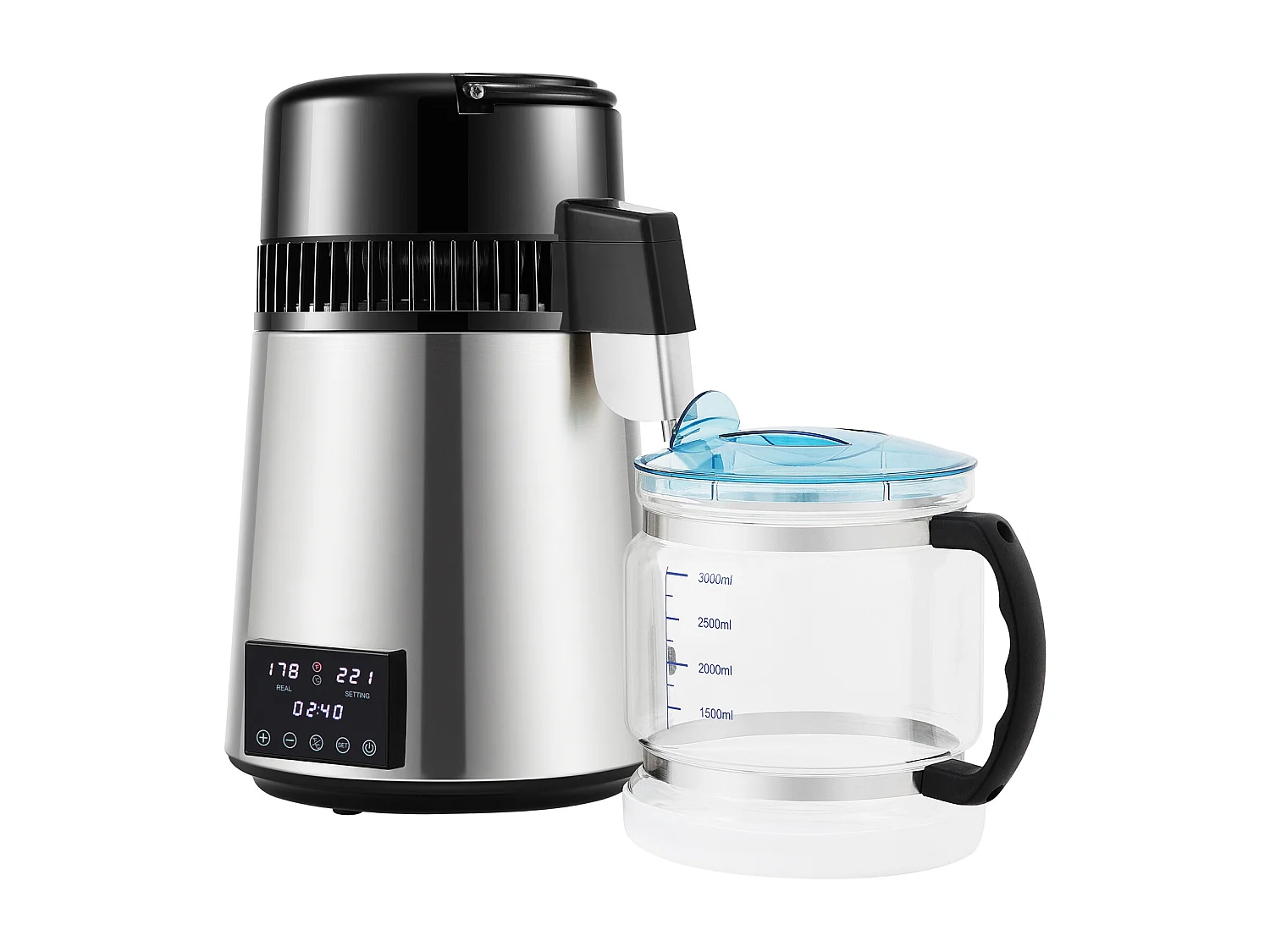 Petit Electroménager SucceBuy Distillateur D'eau 4L, Machine à Eau Distillée 1,5 L/H avec Double Température, Argent