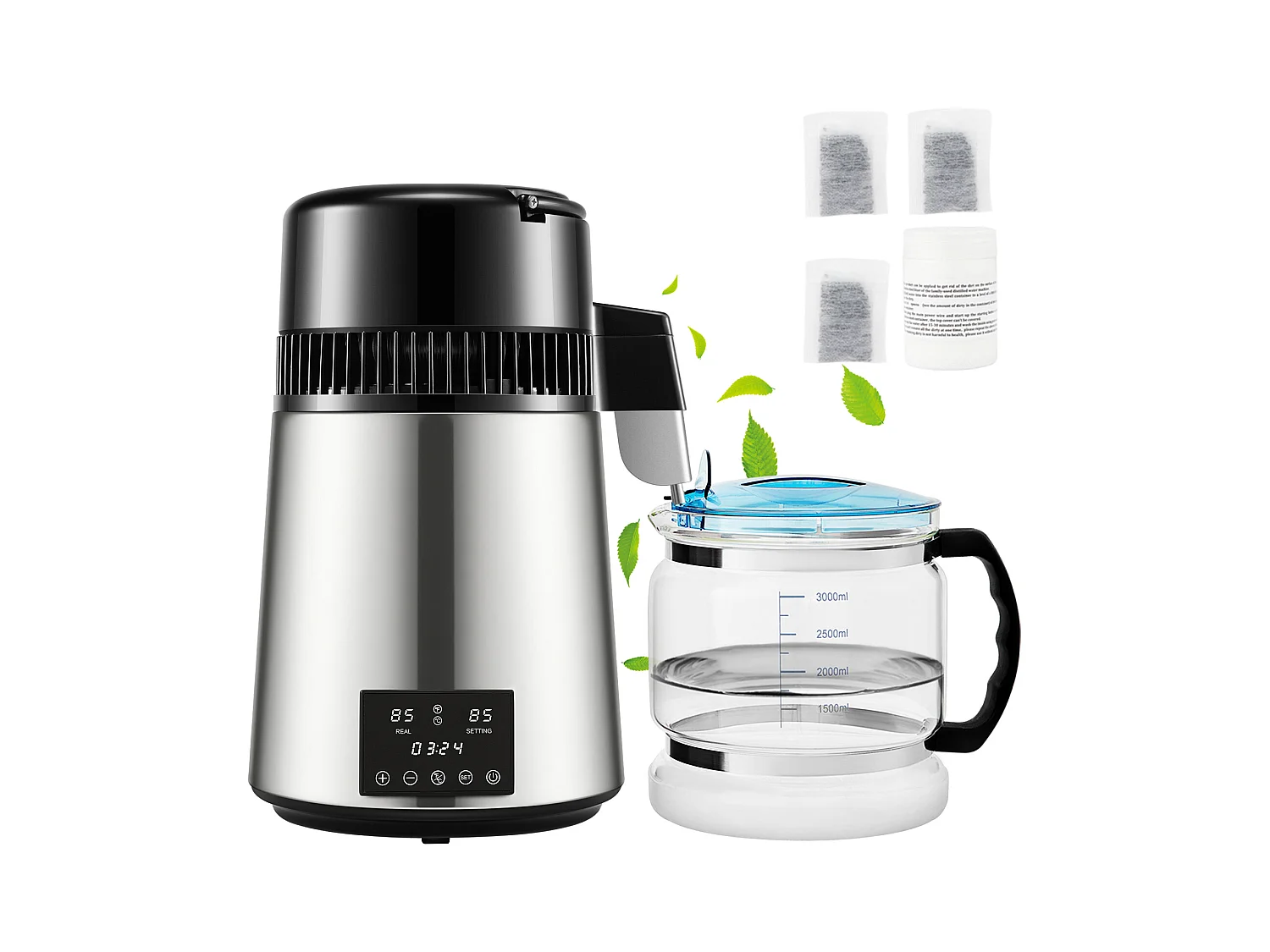 Petit Electroménager SucceBuy Distillateur D'eau 4L 1 L/H avec Minuterie et Double Température – Argent