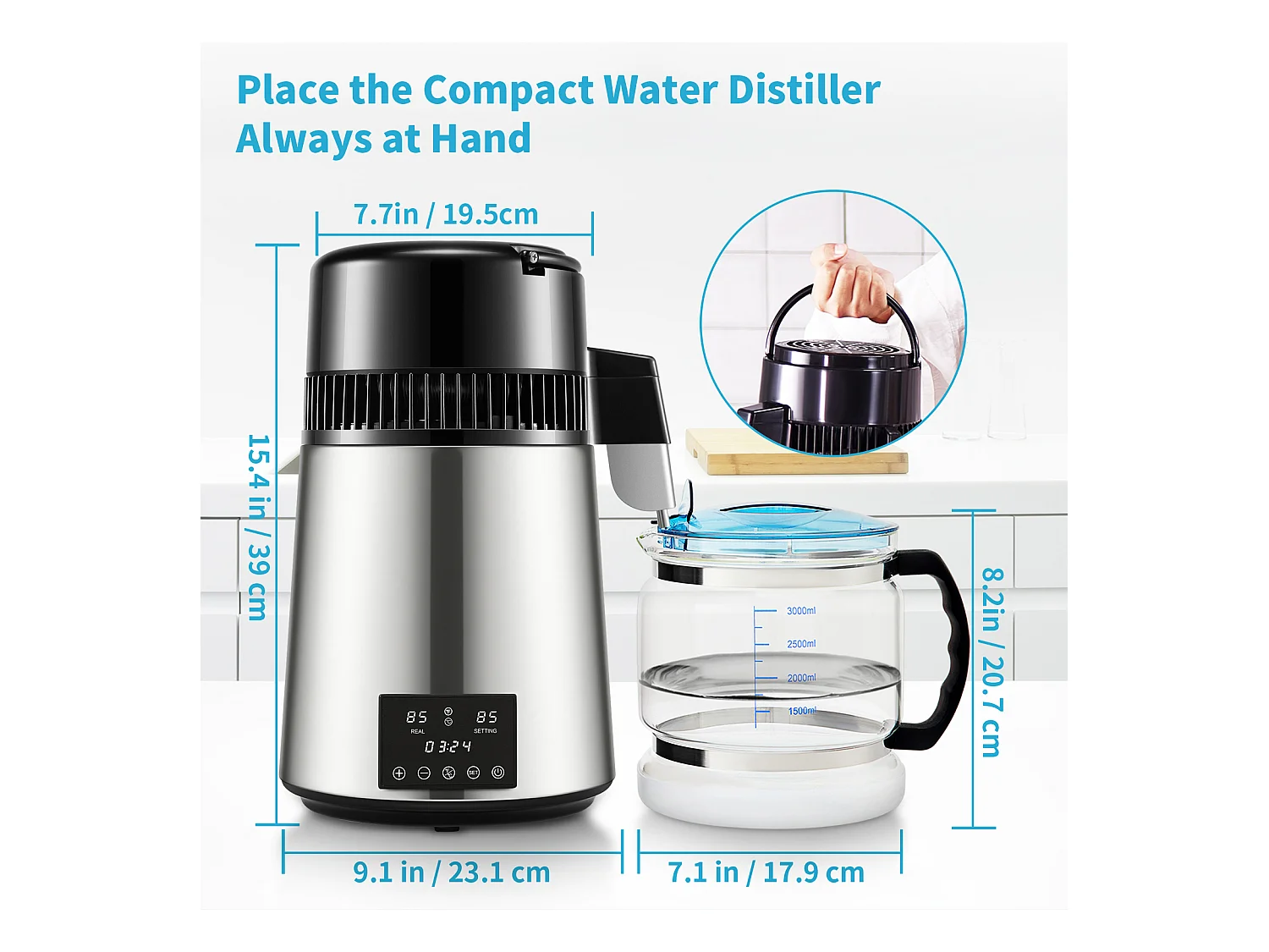 Petit Electroménager SucceBuy Distillateur D'eau 4L 1 L/H avec Minuterie et Double Température – Argent