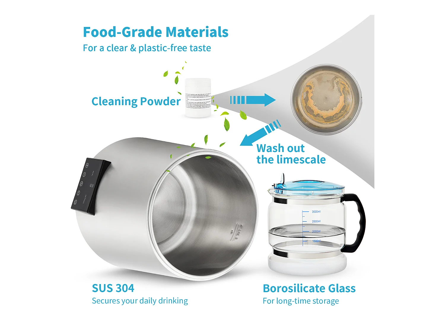 Petit Electroménager SucceBuy Distillateur D'eau 4L 1 L/H avec Minuterie et Double Température – Argent