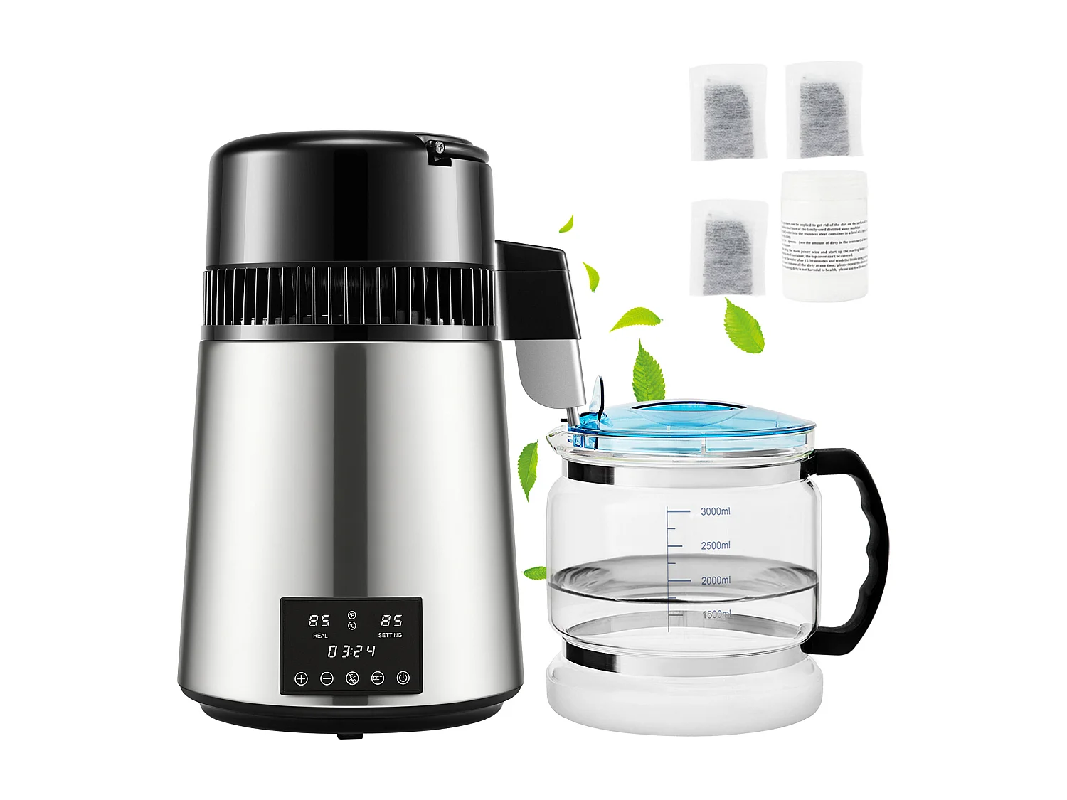 Petit Electroménager SucceBuy Distillateur D'eau 4L 1 L/H avec Minuterie et Double Température – Argent