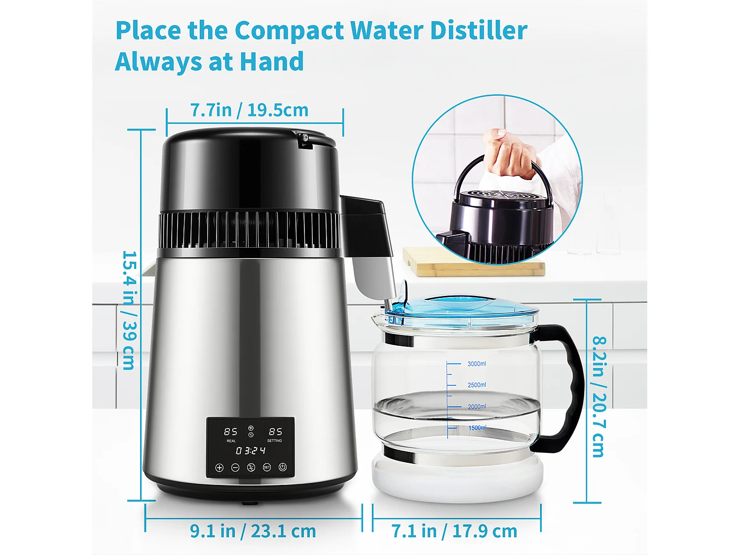 Petit Electroménager SucceBuy Distillateur D'eau 4L 1 L/H avec Minuterie et Double Température – Argent