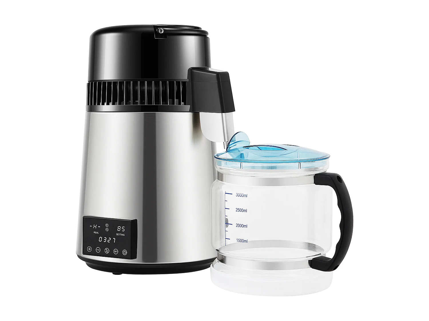 Petit Electroménager SucceBuy Distillateur D'eau 4L 1 L/H avec Minuterie et Double Température – Argent