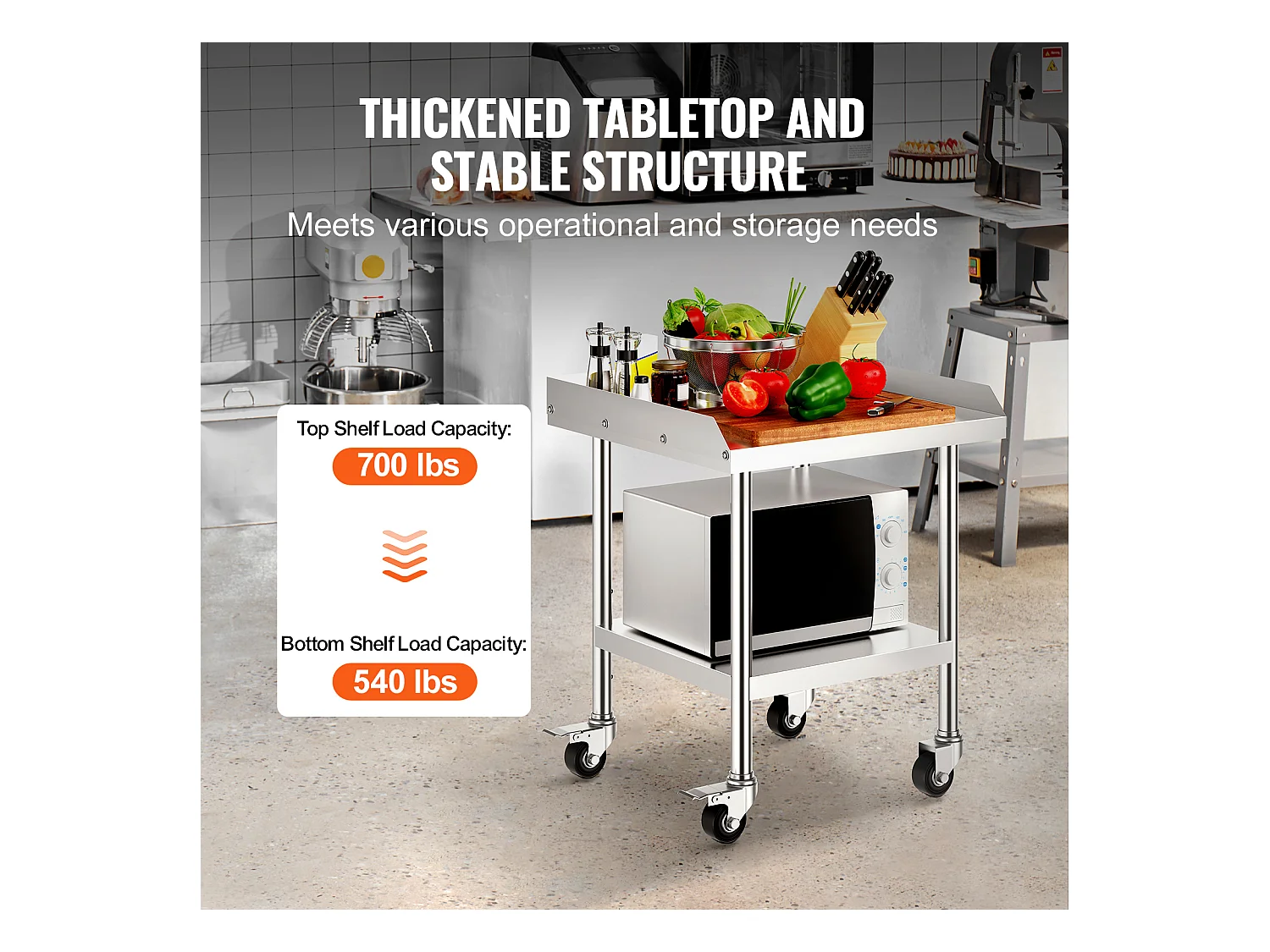 Table de Travail SucceBuy Table de Travail en Acier Inoxydable 60.96 x 60.96 cm avec 4 Roulettes Table de Préparation Alimentaire Commerciale Robuste