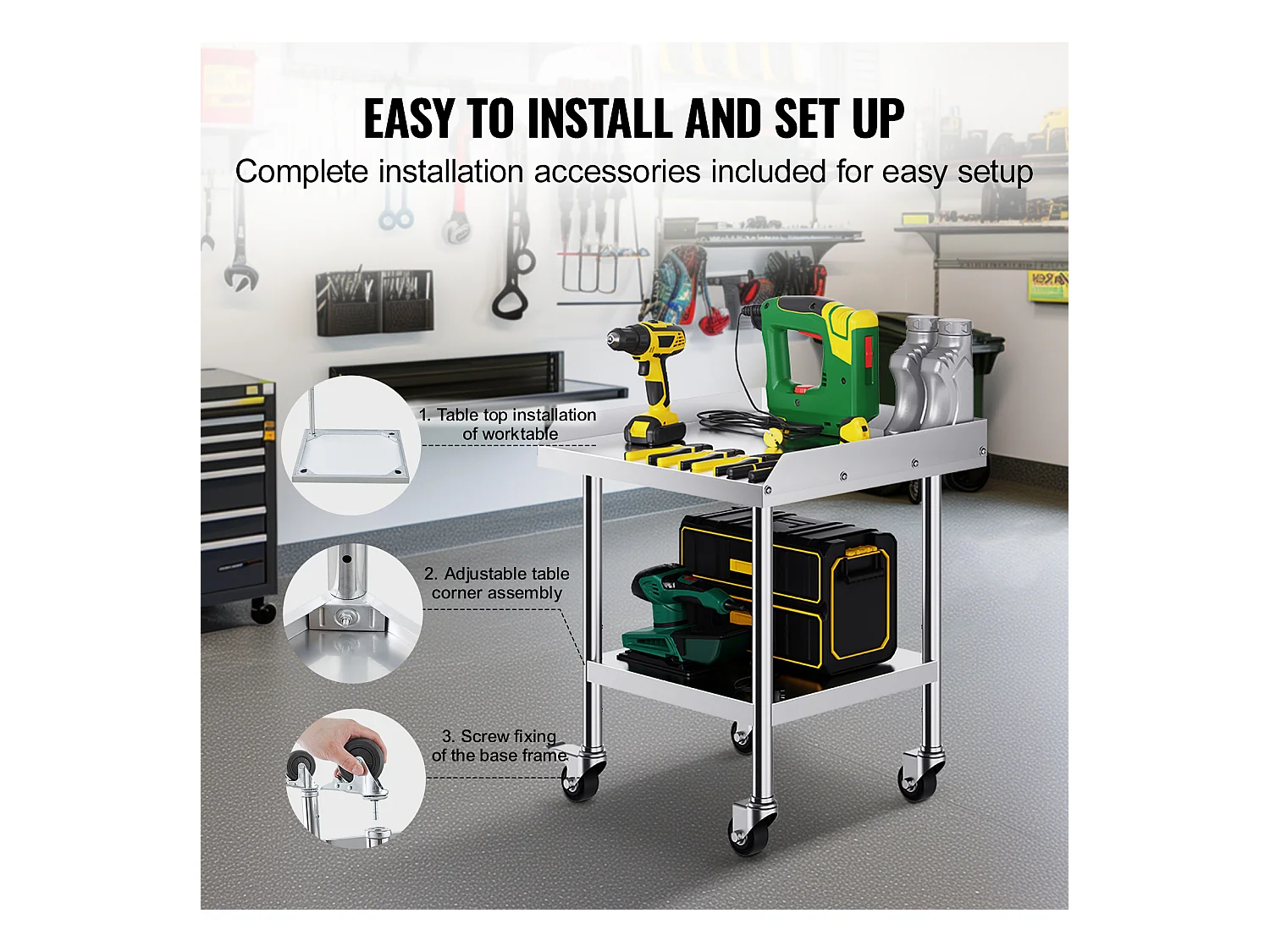 Table de Travail SucceBuy Table de Travail en Acier Inoxydable 60.96 x 60.96 cm avec 4 Roulettes Table de Préparation Alimentaire Commerciale Robuste