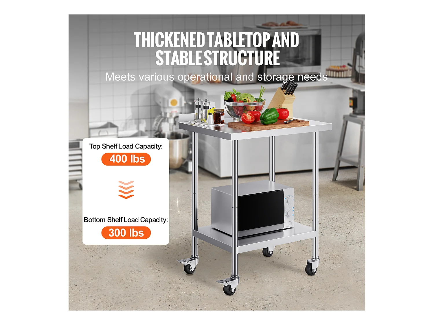 Mesa de Trabalho SucceBuy Mesa de Trabalho em Aço Inoxidável 60.96 x 76.2 cm, Mesa de Preparação de Alimentos Comercial com Rodízios