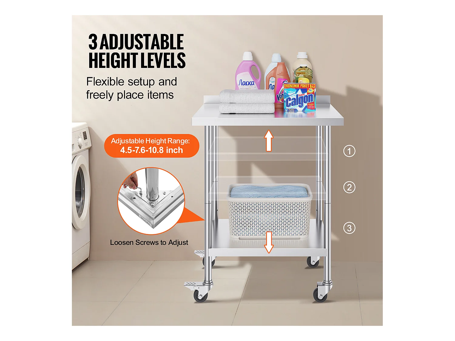 Mesa de Trabalho SucceBuy Mesa de Trabalho em Aço Inoxidável 60.96 x 76.2 cm, Mesa de Preparação de Alimentos Comercial com Rodízios