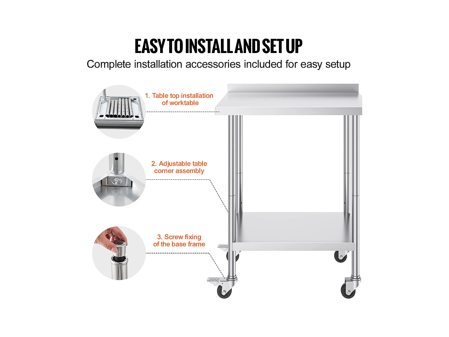 Mesa de Trabalho SucceBuy Mesa de Trabalho em Aço Inoxidável 60.96 x 76.2 cm, Mesa de Preparação de Alimentos Comercial com Rodízios
