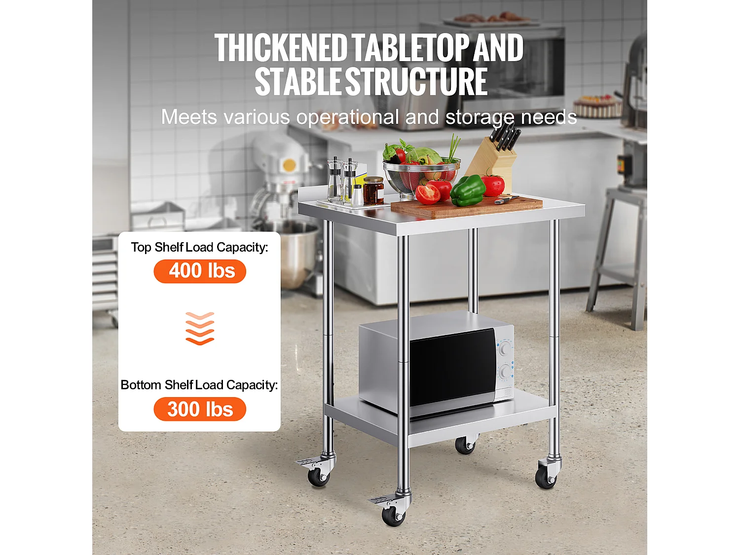 Table de Travail SucceBuy Table de Travail en Acier Inoxydable 60.96 x 76.2 cm Table de Préparation des Aliments Commerciale avec Roulettes