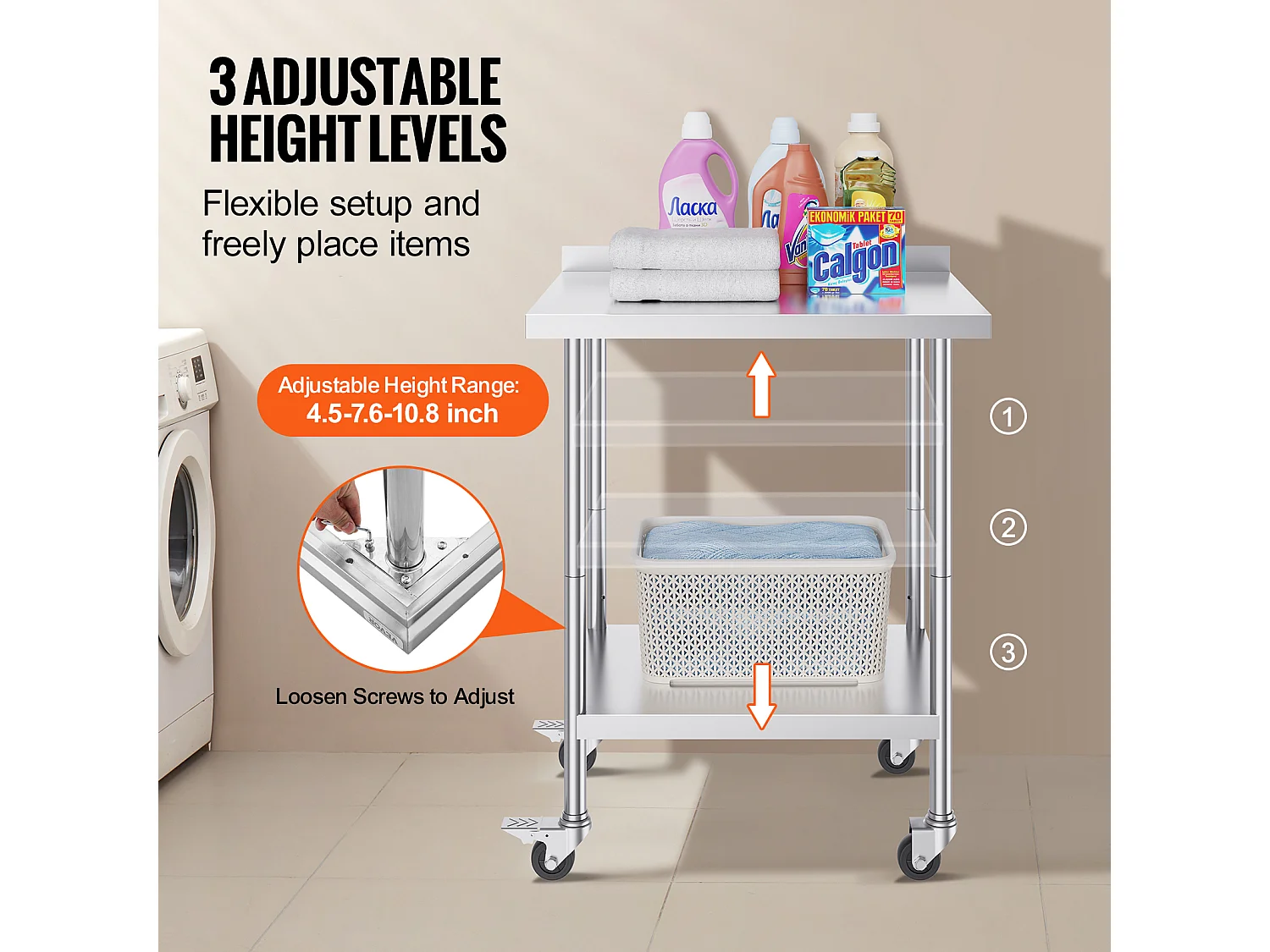 Table de Travail SucceBuy Table de Travail en Acier Inoxydable 60.96 x 76.2 cm Table de Préparation des Aliments Commerciale avec Roulettes