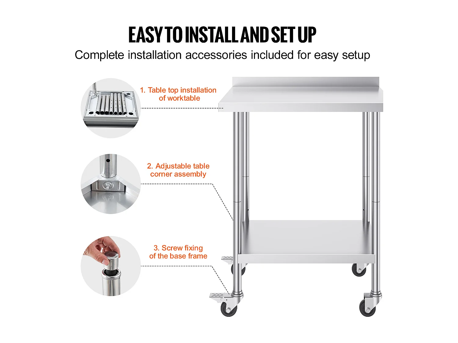 Table de Travail SucceBuy Table de Travail en Acier Inoxydable 60.96 x 76.2 cm Table de Préparation des Aliments Commerciale avec Roulettes