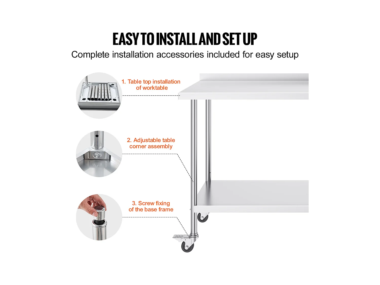 Arbeitstisch SucceBuy 61 x 152 x 102 cm Großer Arbeitstisch aus Edelstahl, Gewerblicher Tisch zur Lebensmittelzubereitung mit Rädern, Höhenverstellbar