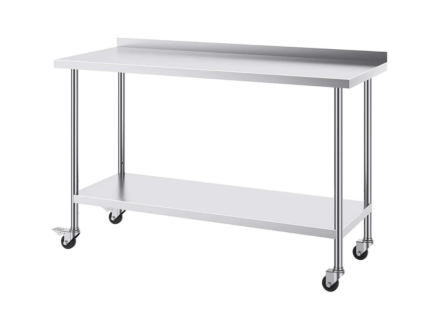Arbeitstisch SucceBuy 61 x 152 x 102 cm Großer Arbeitstisch aus Edelstahl, Gewerblicher Tisch zur Lebensmittelzubereitung mit Rädern, Höhenverstellbar