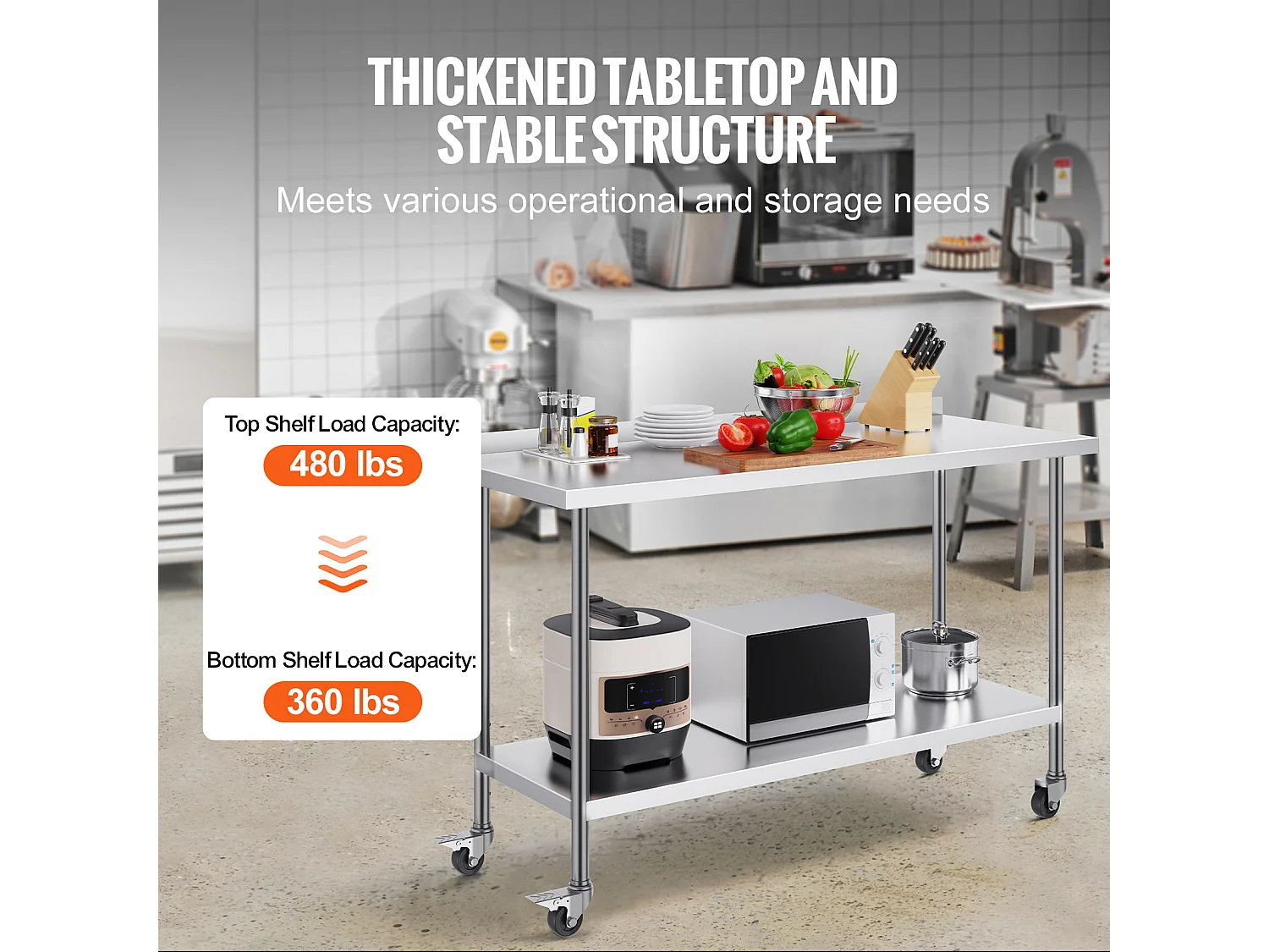 Table de Travail SucceBuy Table de Travail Commerciale en Acier Inoxydable 60.96 x 152.4 cm avec Roulettes