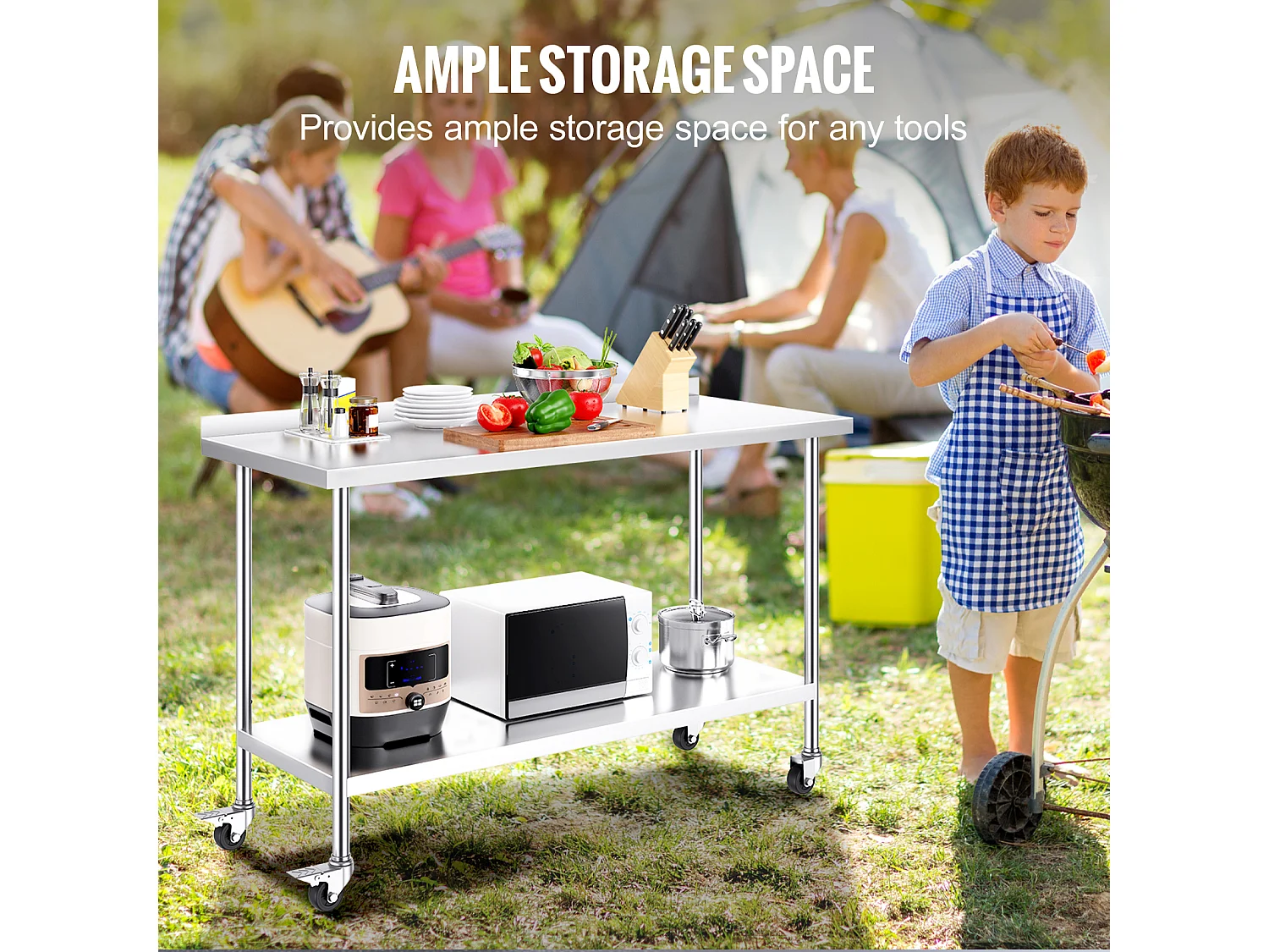 Table de Travail SucceBuy Table de Travail Commerciale en Acier Inoxydable 60.96 x 152.4 cm avec Roulettes