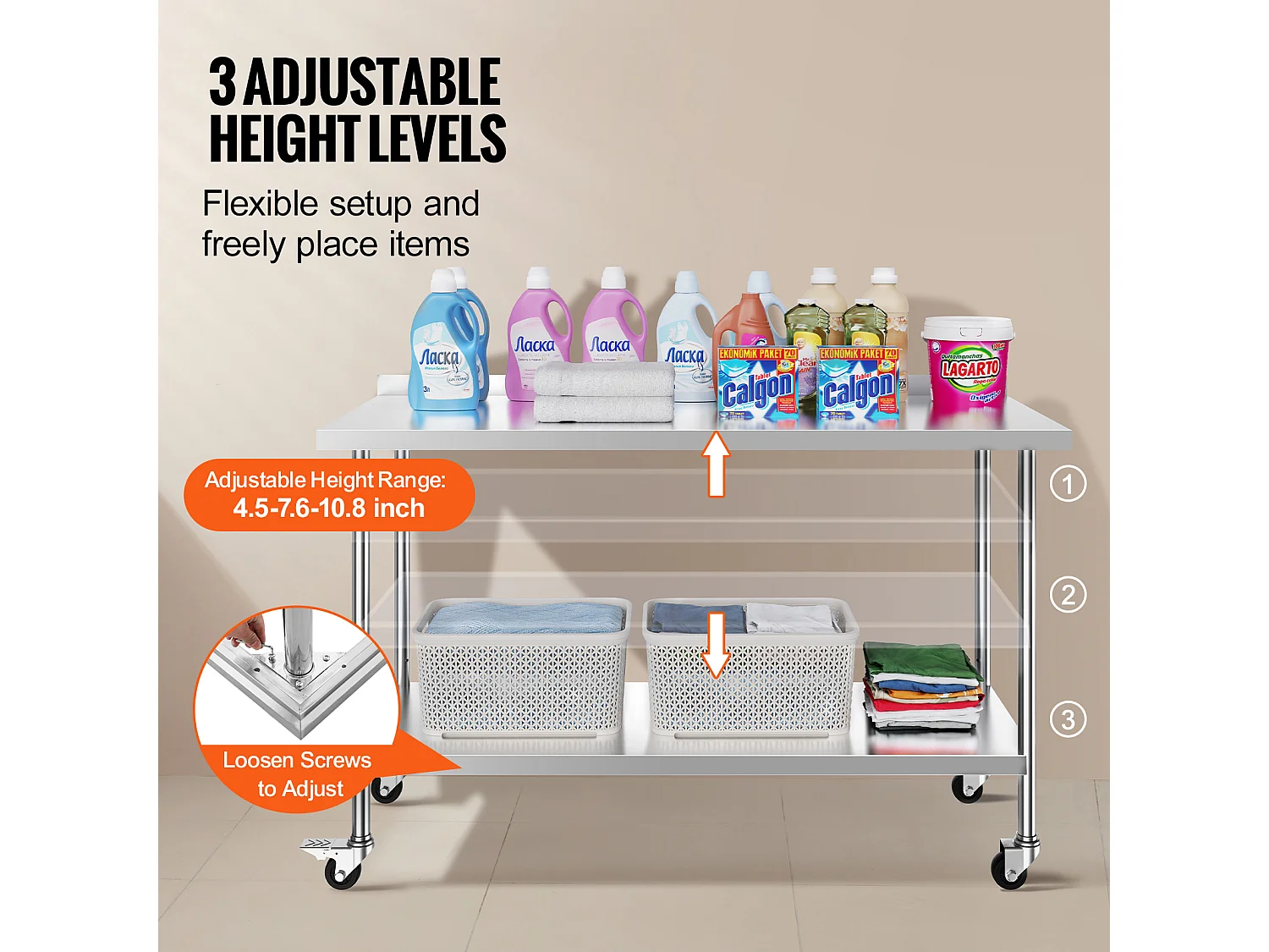 Table de Travail SucceBuy Table de Travail Commerciale en Acier Inoxydable 60.96 x 152.4 cm avec Roulettes