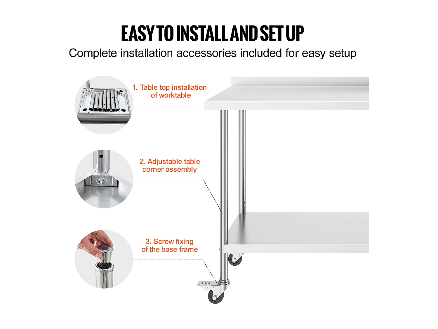 Table de Travail SucceBuy Table de Travail Commerciale en Acier Inoxydable 60.96 x 152.4 cm avec Roulettes
