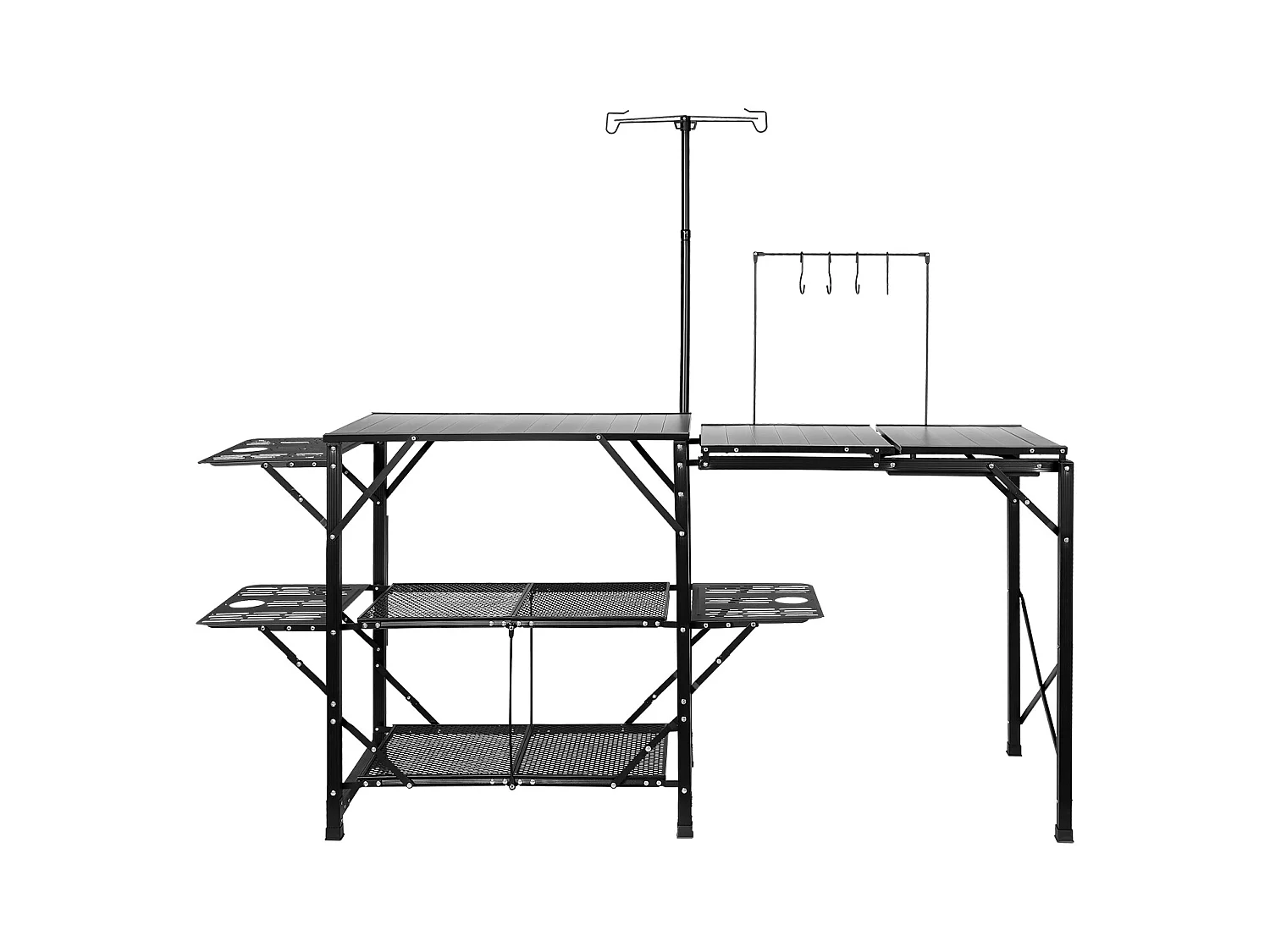 Table de Cuisine de Camping Pliante avec Station de Cuisson, Étagères et Évier