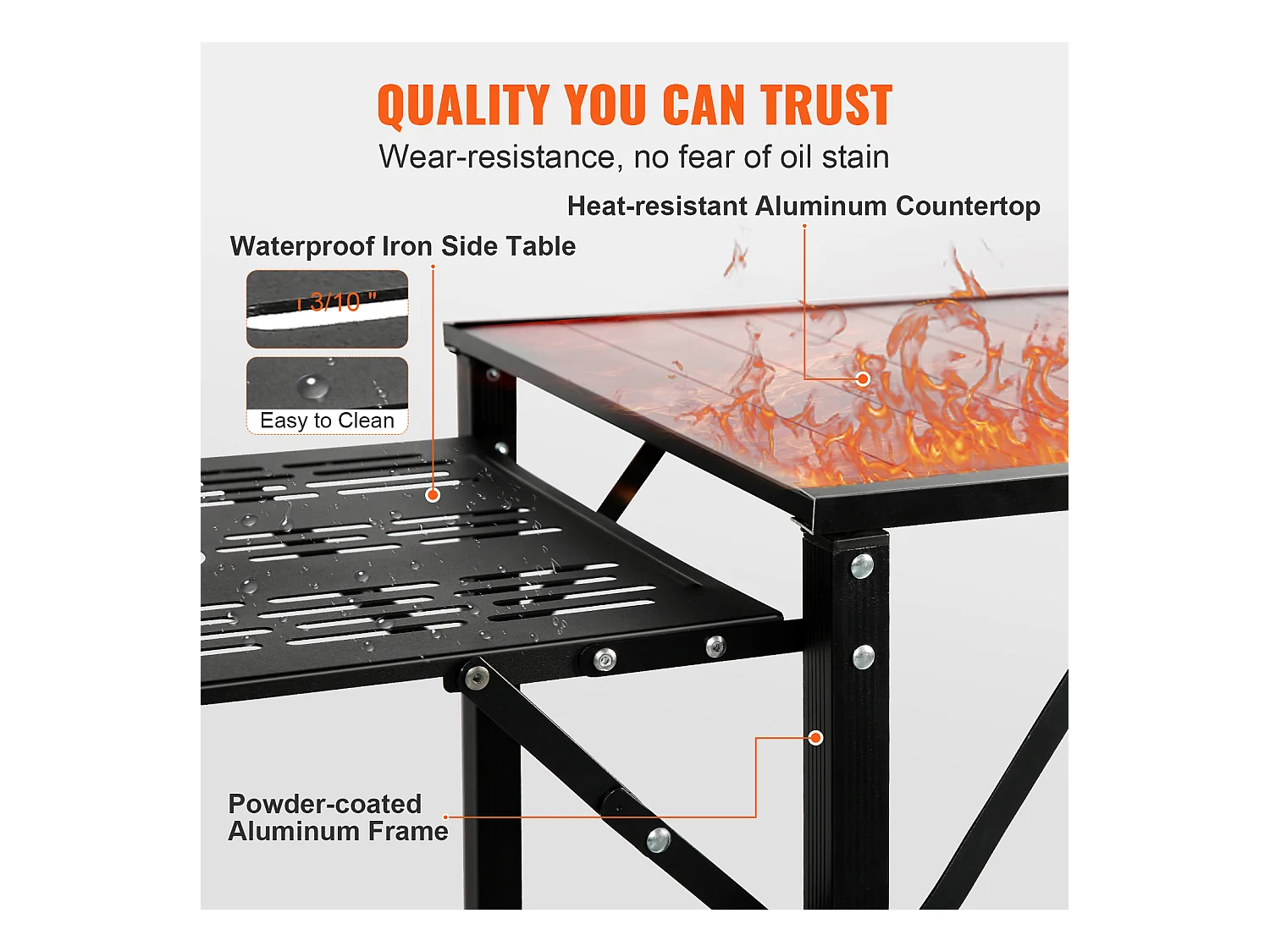 Table de Cuisine de Camping Pliante avec Station de Cuisson, Étagères et Évier