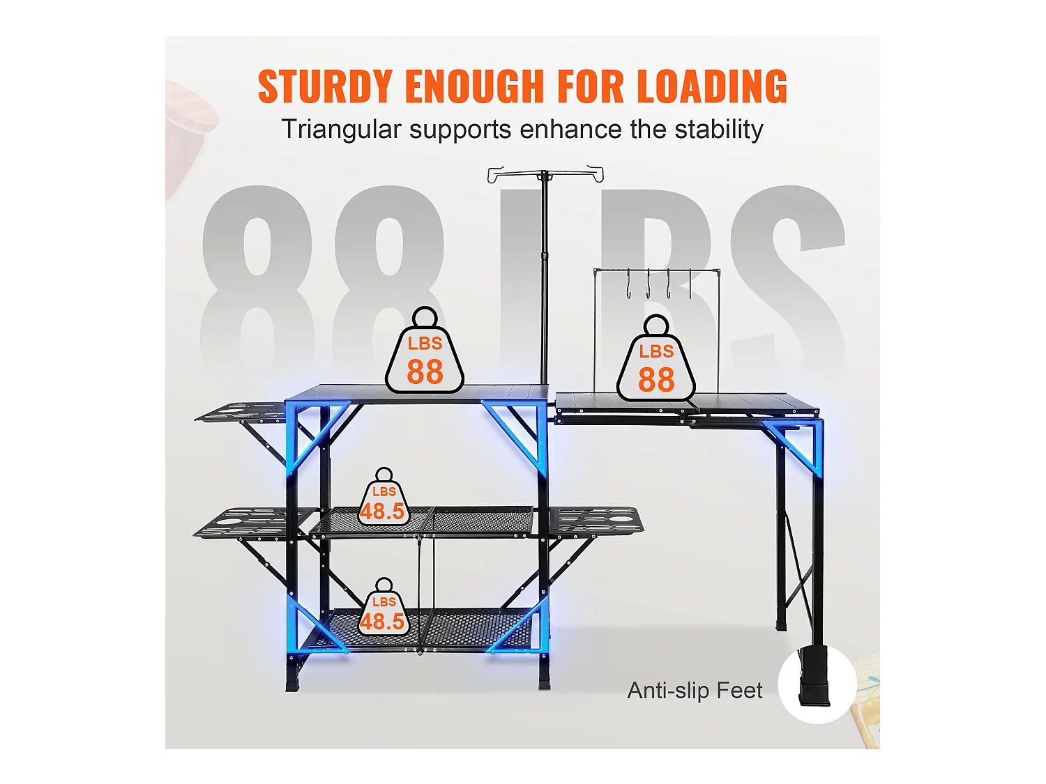 Table de Cuisine de Camping Pliante avec Station de Cuisson, Étagères et Évier