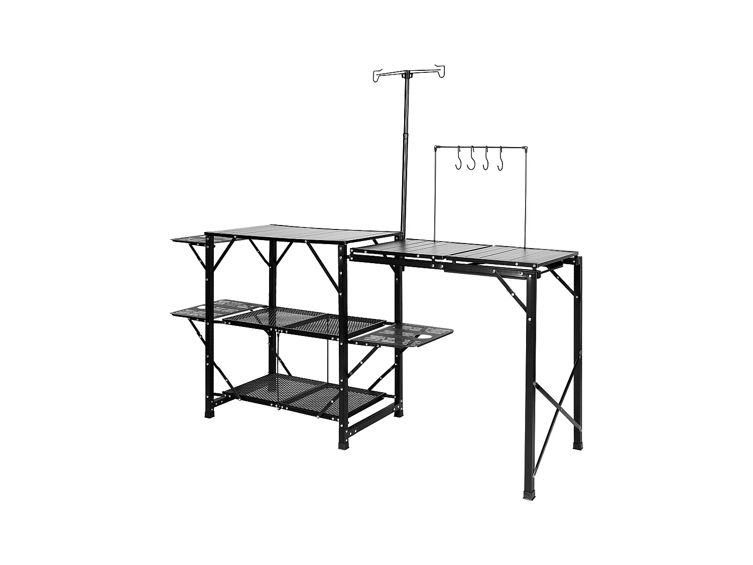 Table de Cuisine de Camping Pliante avec Station de Cuisson, Étagères et Évier