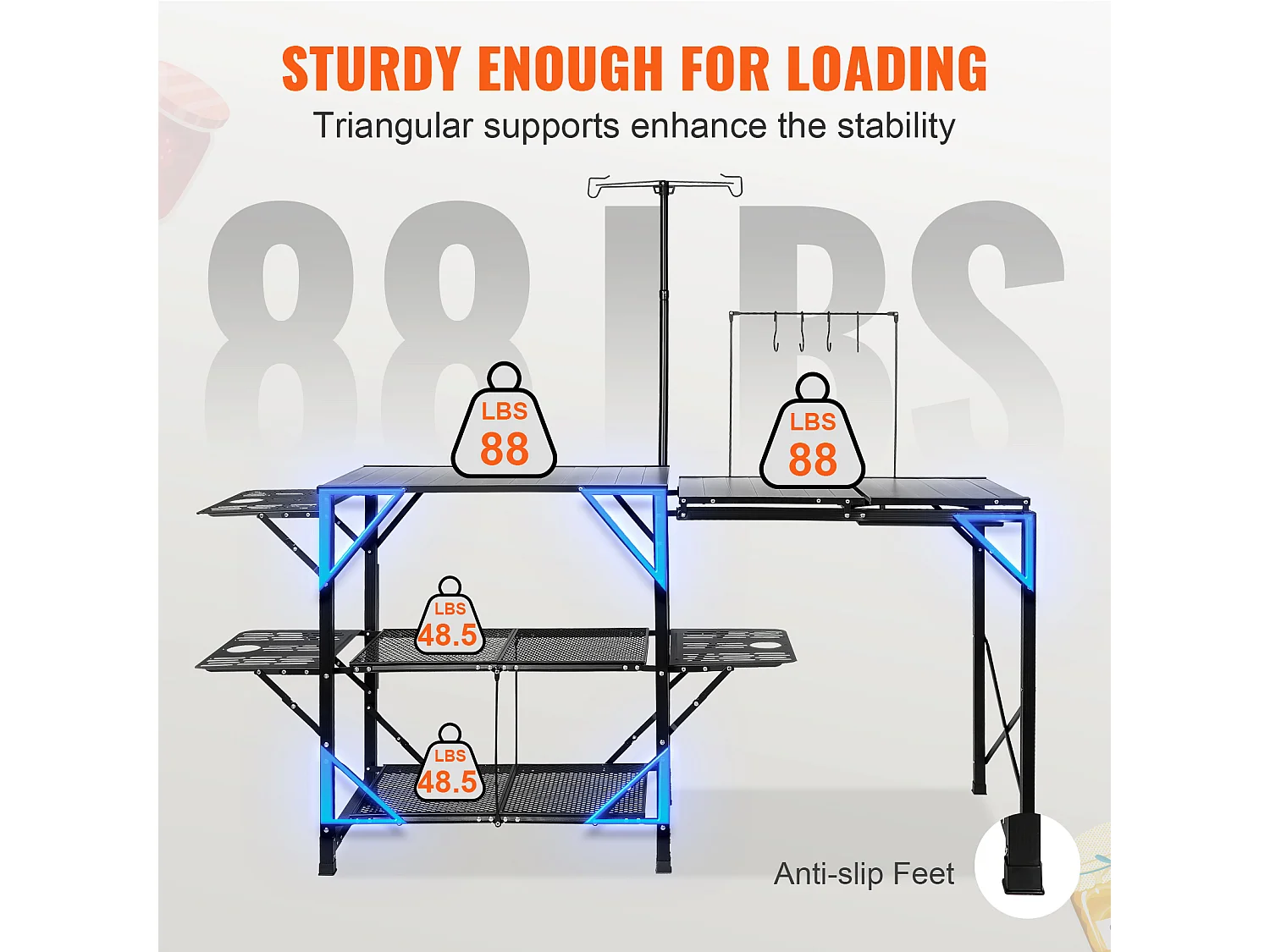 Table de Cuisine de Camping Pliante avec Station de Cuisson, Étagères et Évier