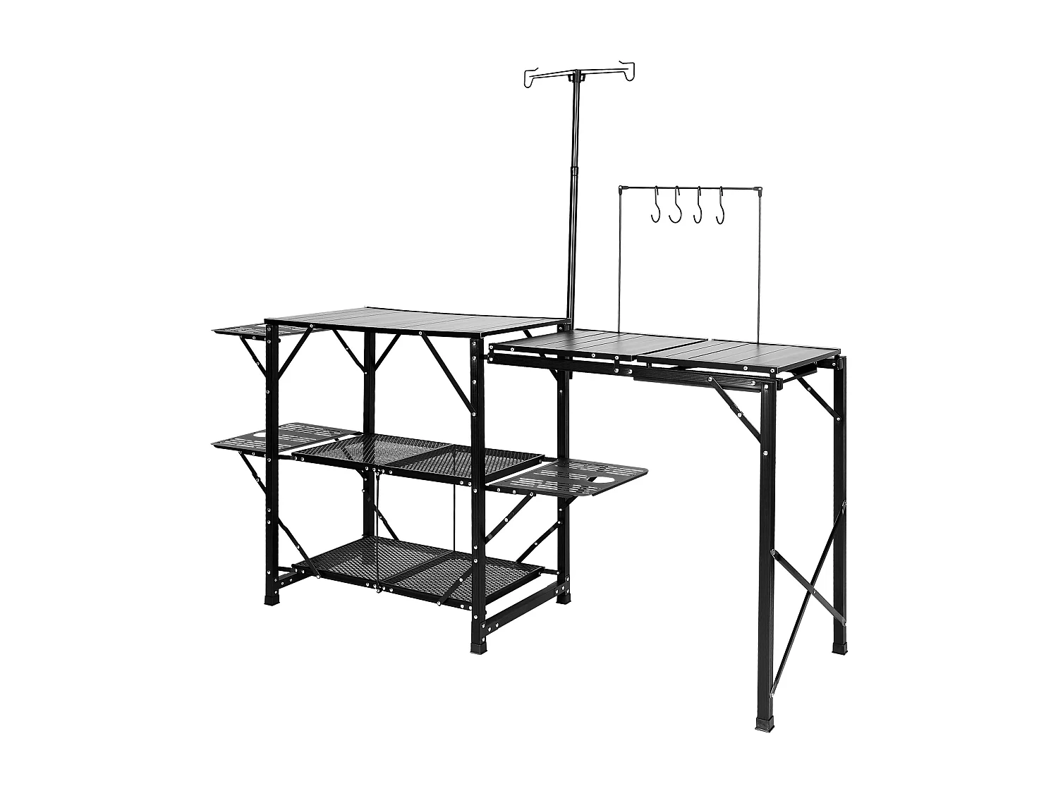 Table de Cuisine de Camping Pliante avec Station de Cuisson, Étagères et Évier