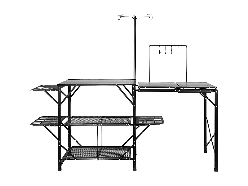 Table de Cuisine de Camping Pliante avec Station de Cuisson, Étagères et Évier