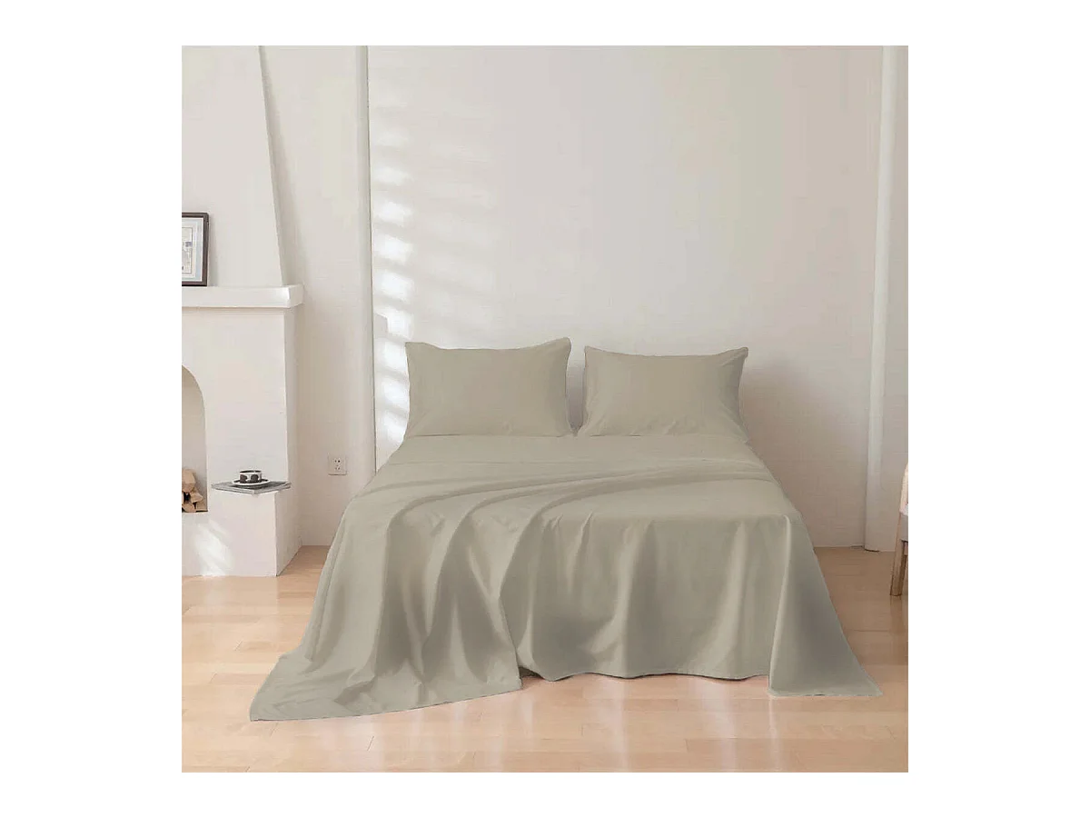 Parure lenzuolo in puro cotone tinta unita beige (250x290cm)