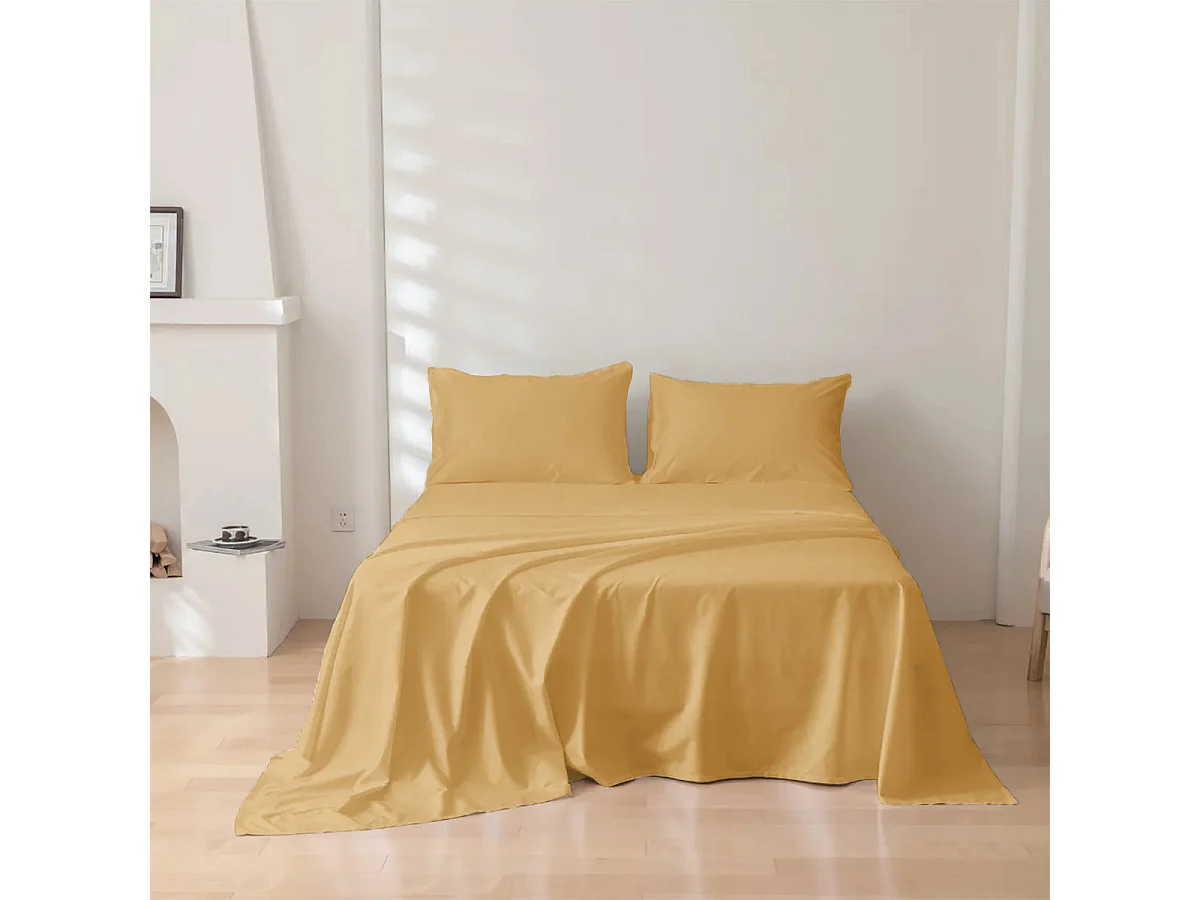 Parure lenzuolo in puro cotone tinta unita oro (250x290cm)