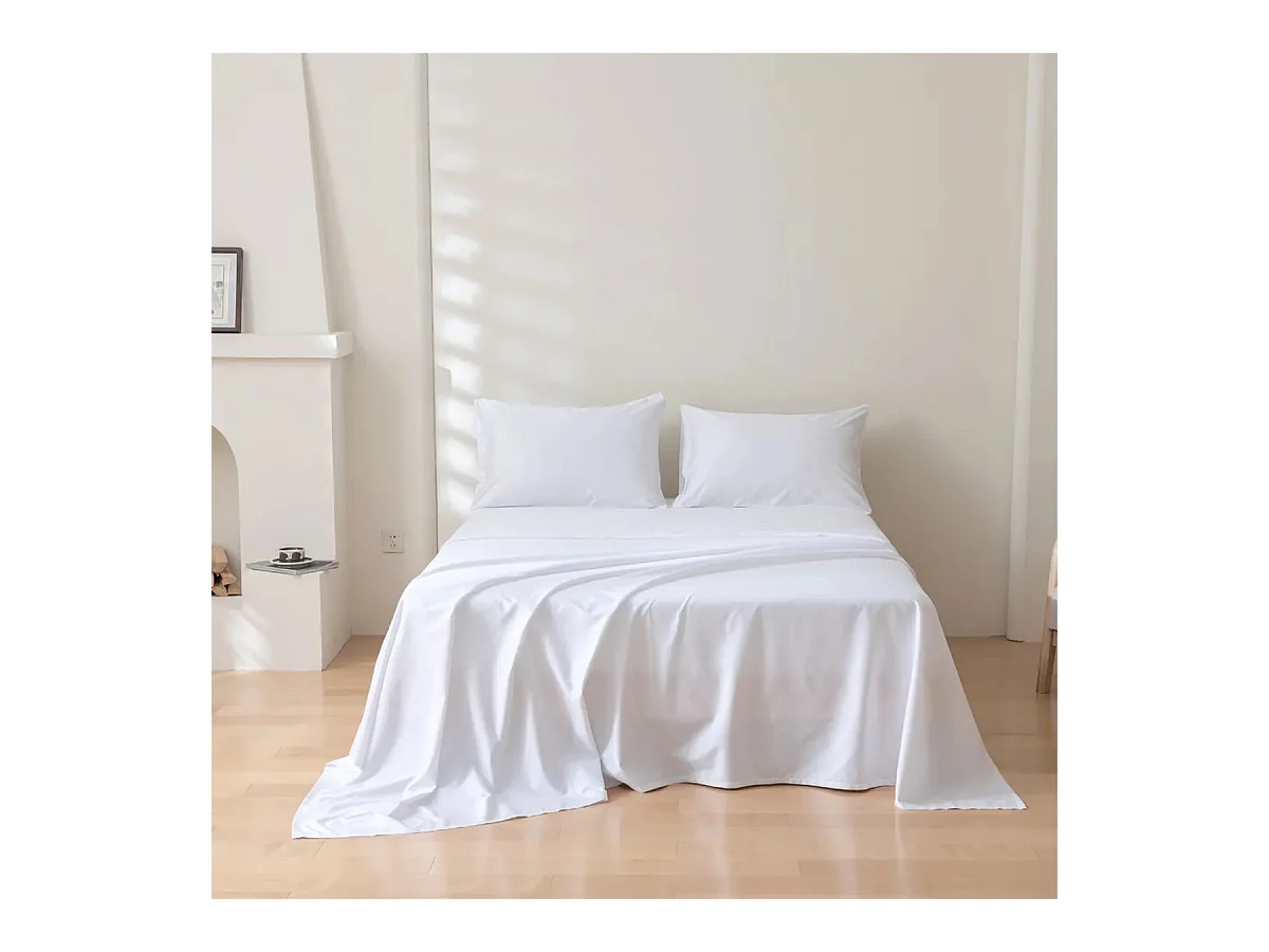 Parure lenzuolo in puro cotone tinta unita bianco (250x290cm)