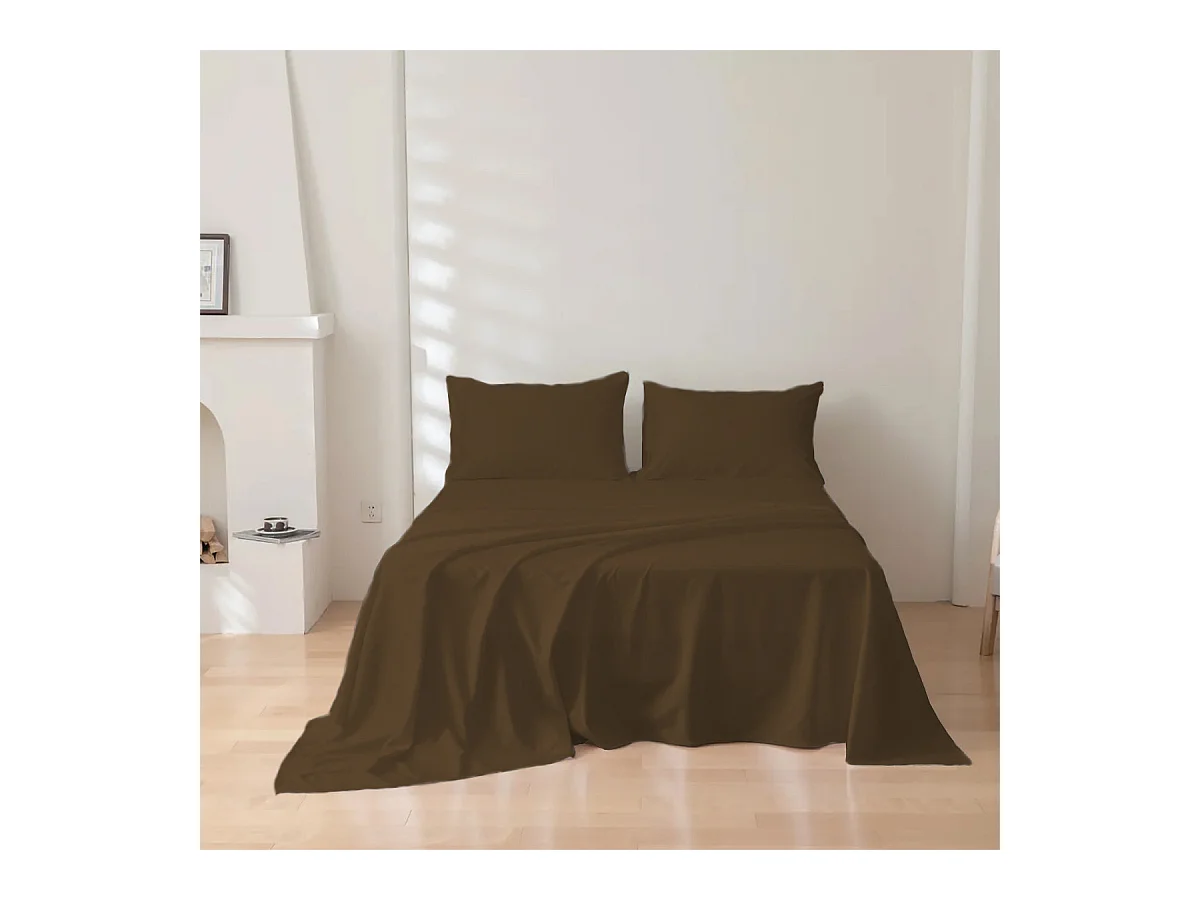 Parure lenzuolo in puro cotone tinta unita marrone (160x290cm)