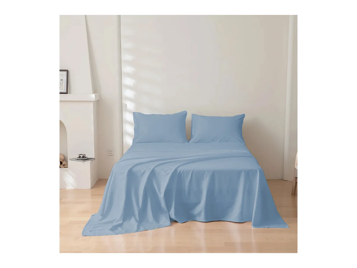 Parure lenzuolo in puro cotone tinta unita azzurro (250x290cm)