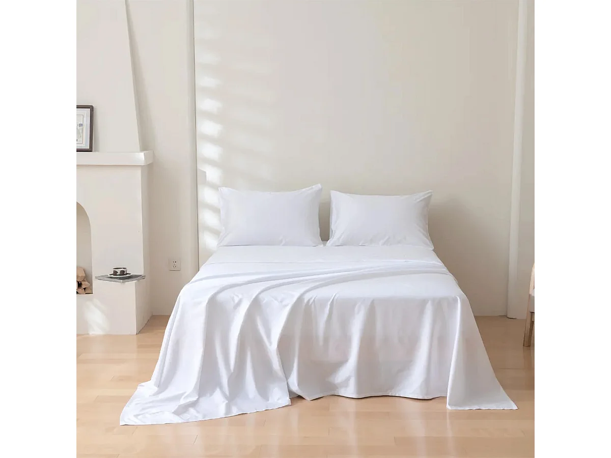 Parure lenzuolo in puro cotone tinta unita bianco (160x290cm)