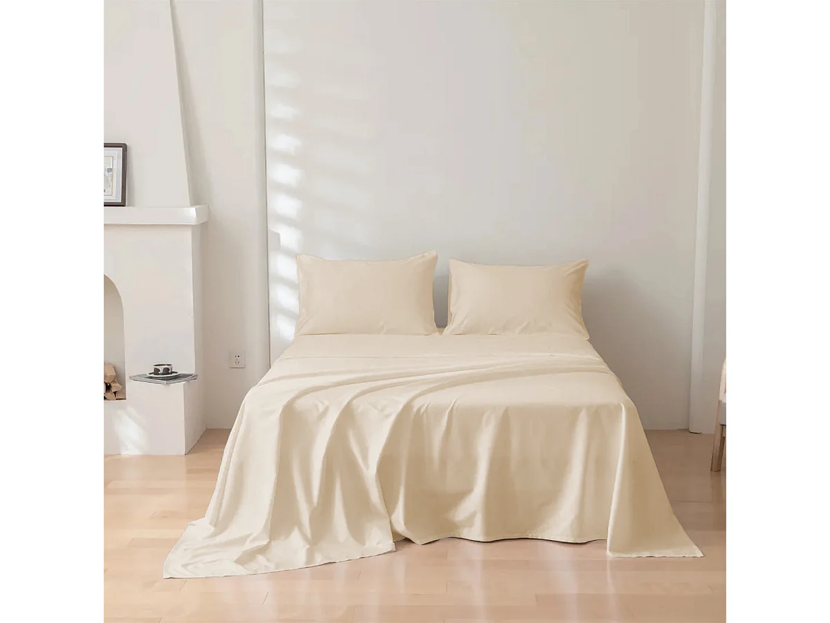 Parure lenzuolo in puro cotone tinta unita beige (220x290cm)