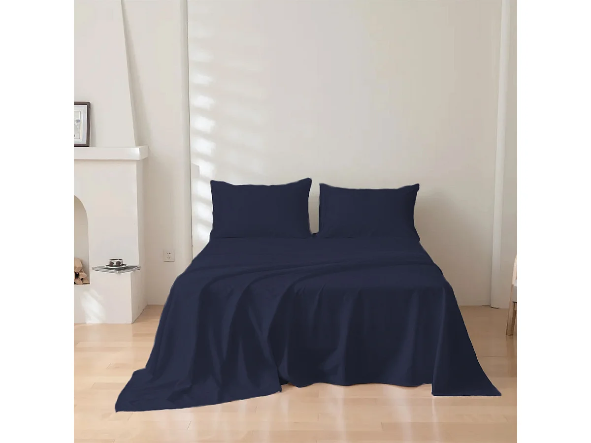 Parure lenzuolo in puro cotone tinta unita blu navy (250x290cm)
