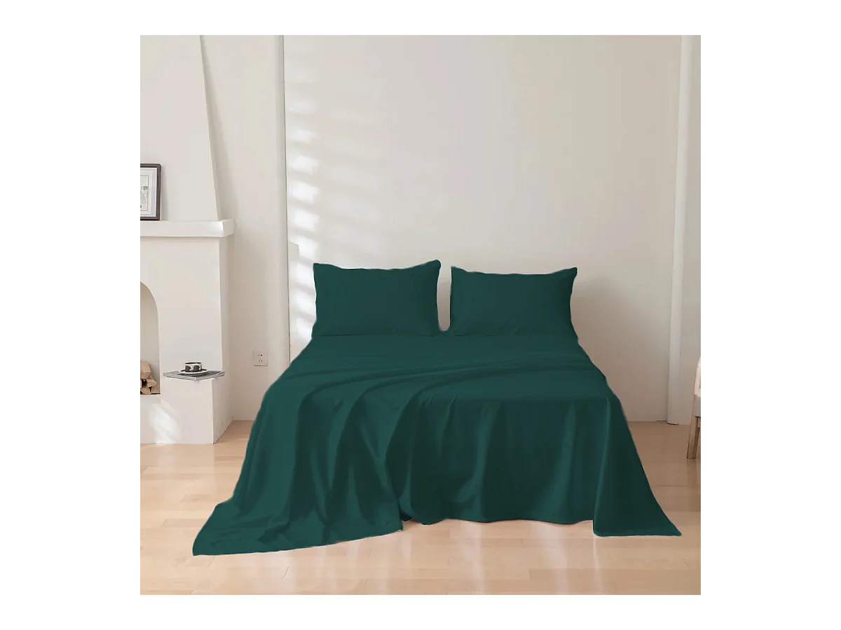 Parure lenzuolo in puro cotone tinta unita verde scuro (220x290cm)