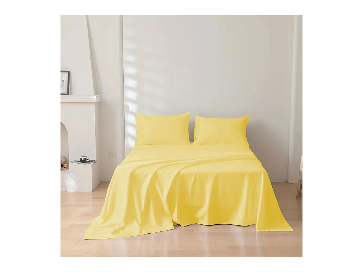 Parure lenzuolo in puro cotone tinta unita giallo (160x290cm)