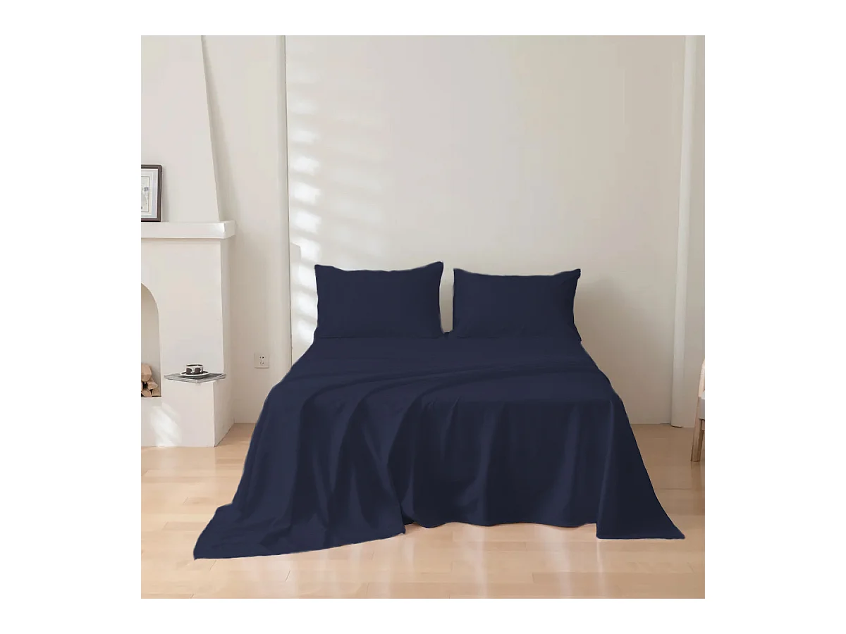Parure lenzuolo in puro cotone tinta unita blu navy (220x290cm)