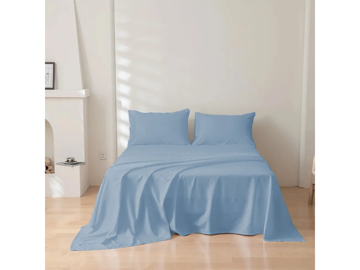 Parure lenzuolo in puro cotone tinta unita azzurro (220x290cm)