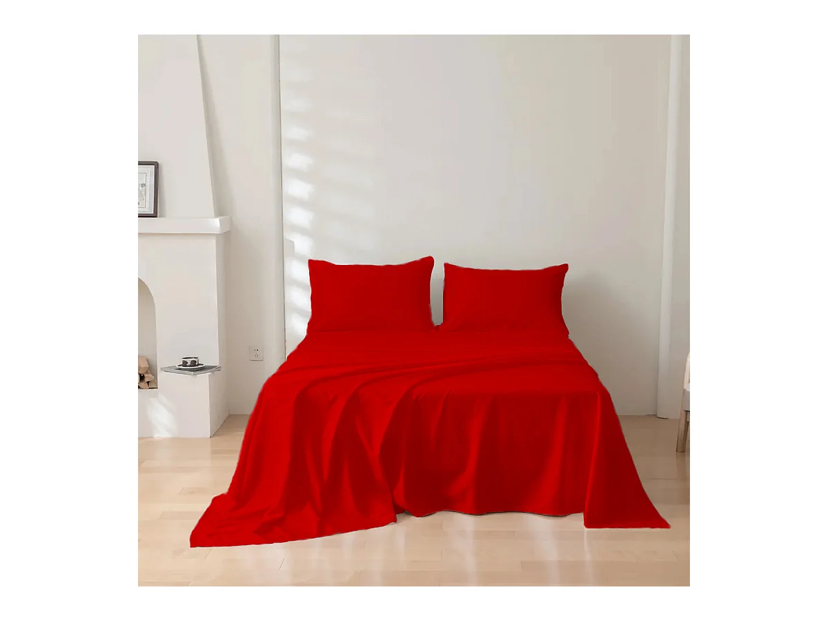 Parure lenzuolo in puro cotone tinta unita rosso (160x290cm)