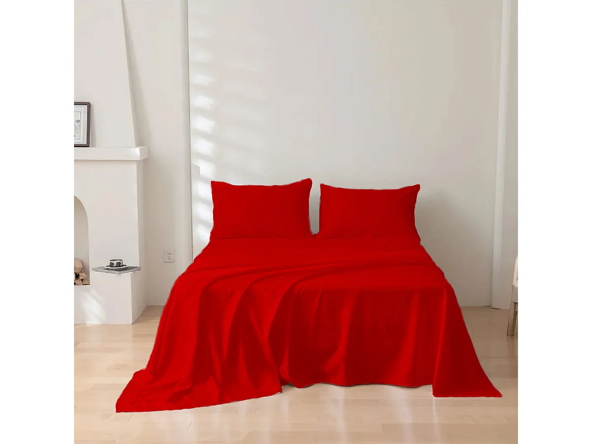 Parure lenzuolo in puro cotone tinta unita rosso (160x290cm)
